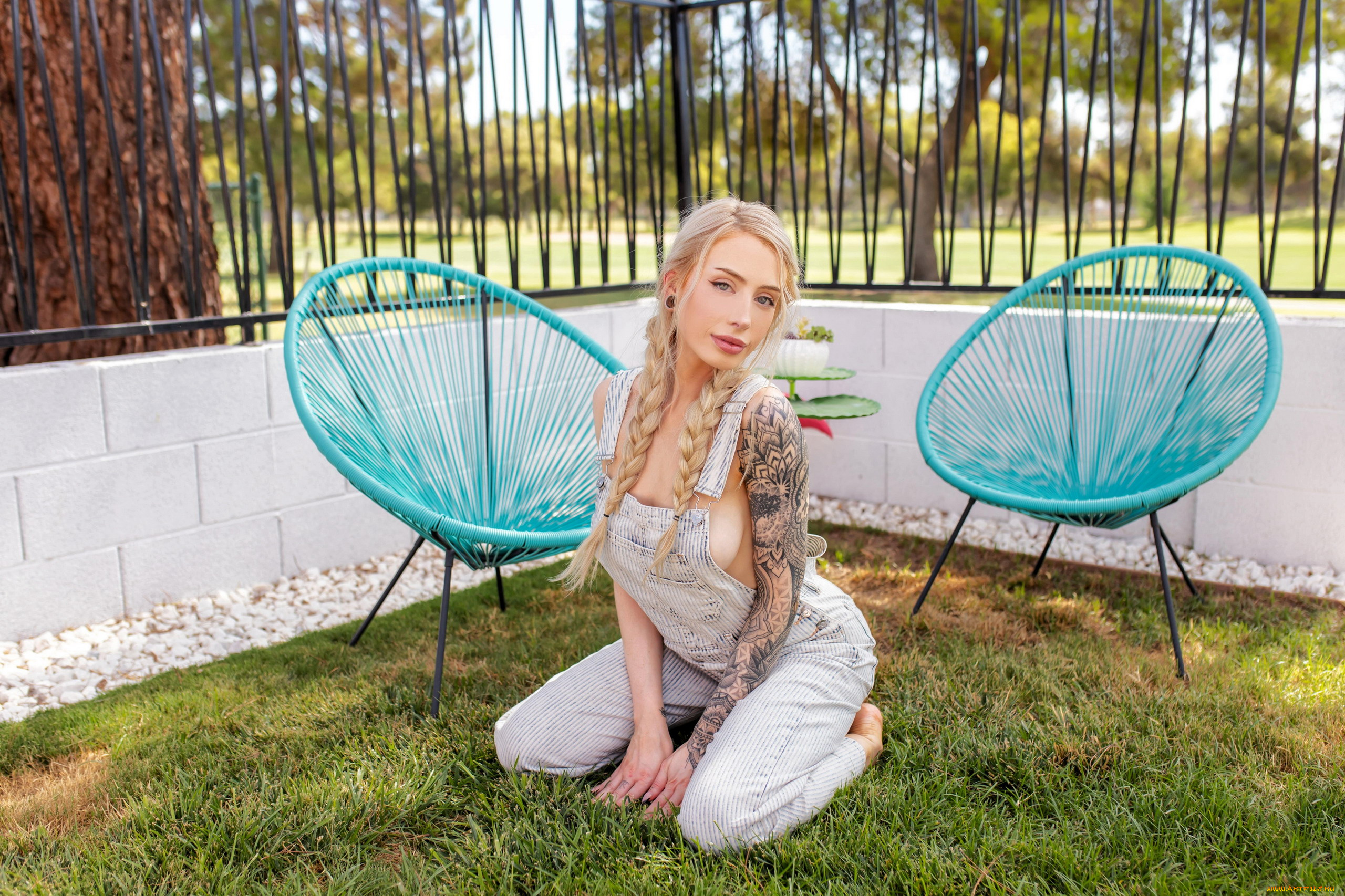 девушки, -, блондинки, , светловолосые, блондинка, поза, косы, тату