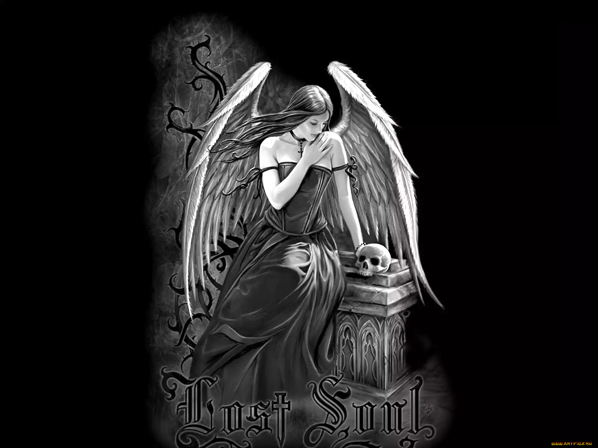 фэнтези, ангелы, девушка, ангел, череп