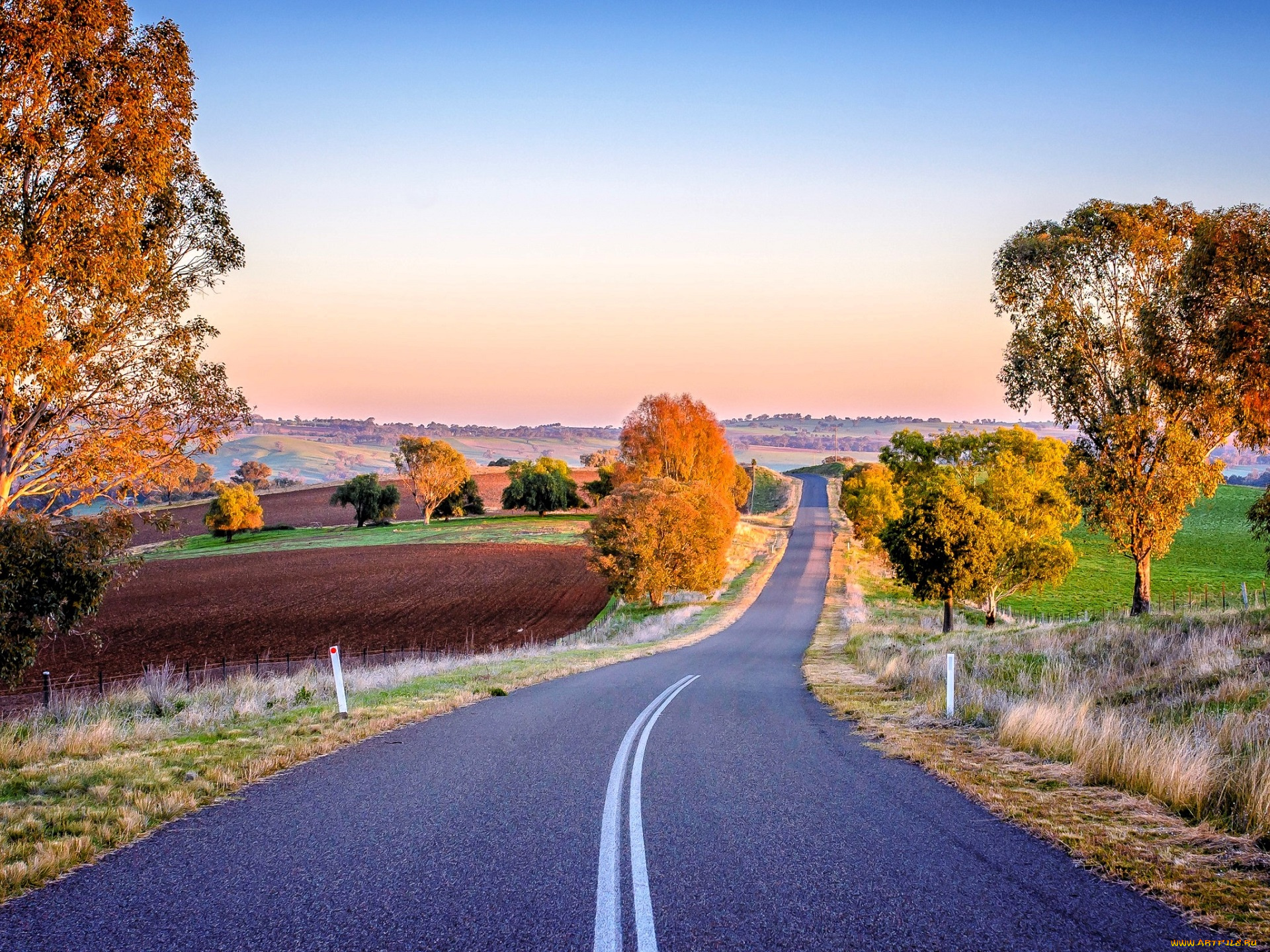 природа, дороги, дорога, шоссе, деревья, осень, поля