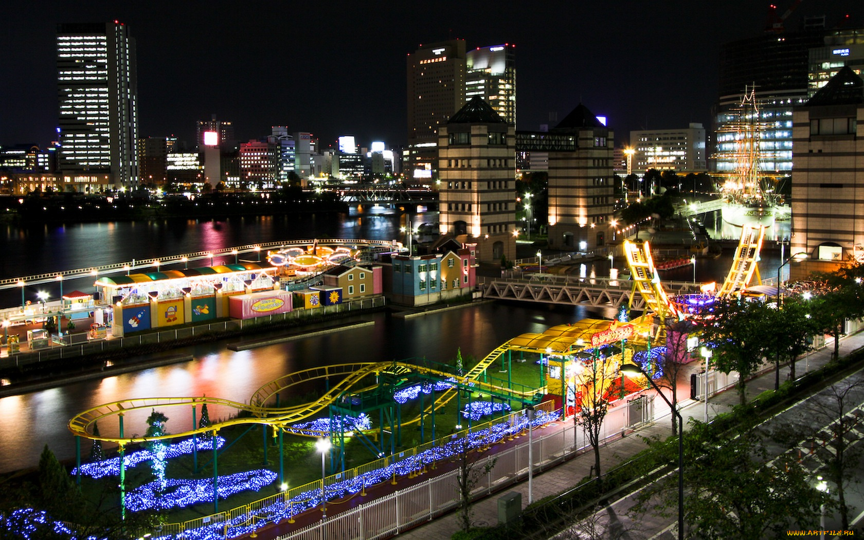 города, огни, ночного