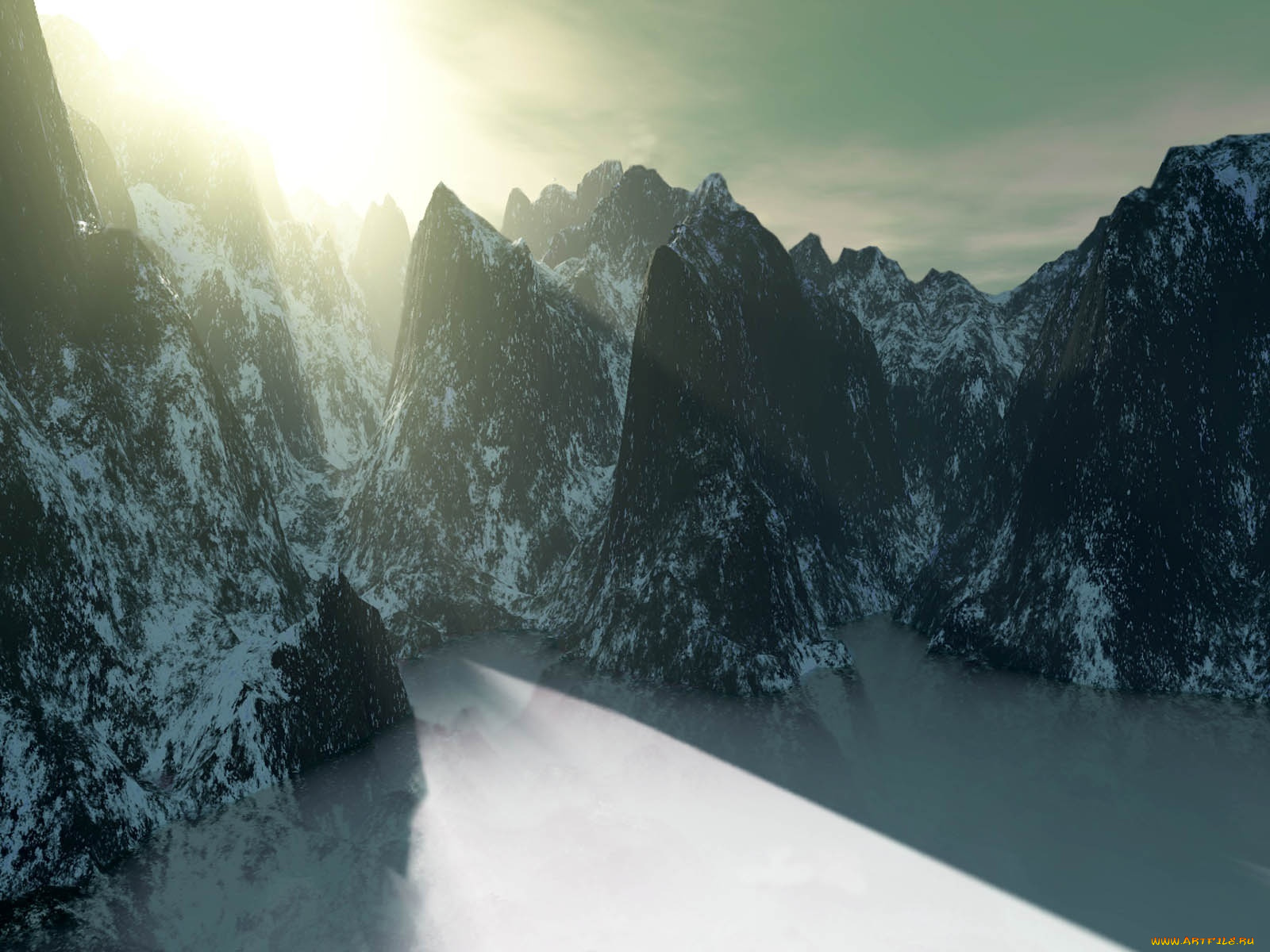 3д, графика, nature, landscape, природа, вода, горы