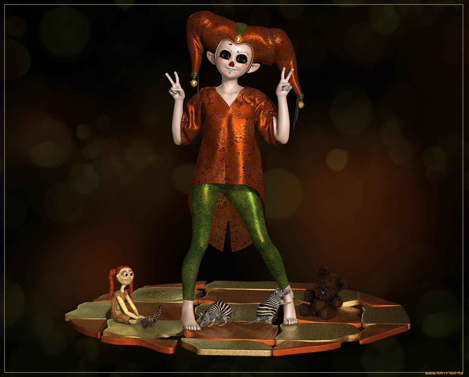 3д, графика, fantasy, фантазия, маска, девочка, игрушки