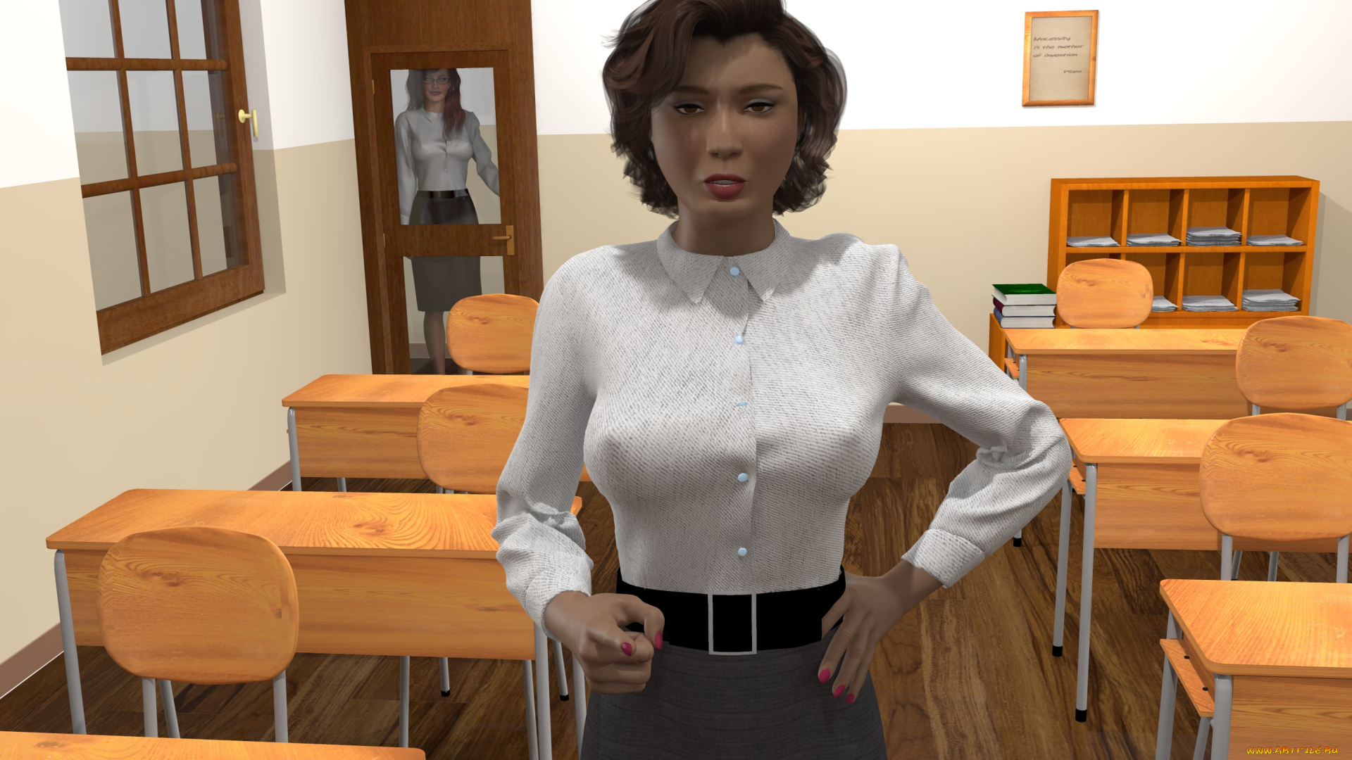 3д, графика, people, люди, девушки, класс, столы, стулья
