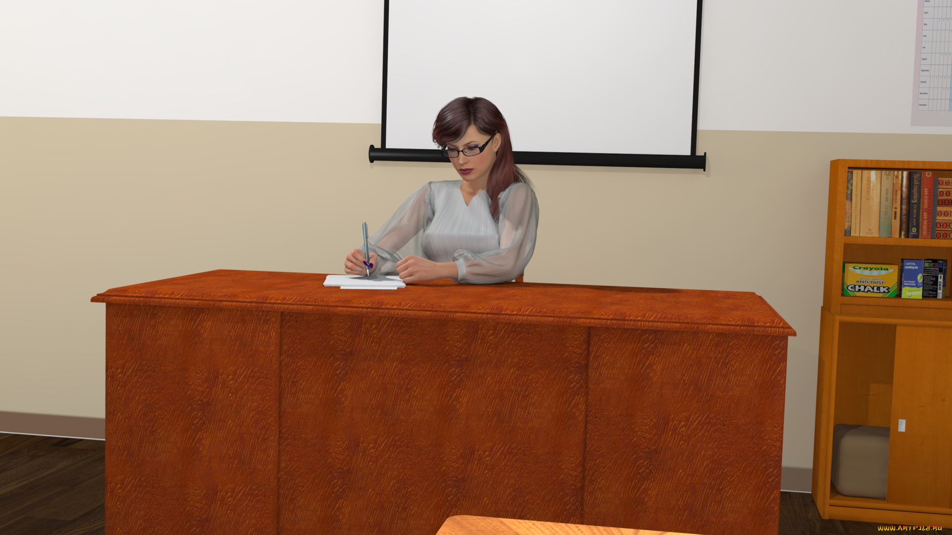 3д, графика, people, люди, класс, стол, учительница, девушка