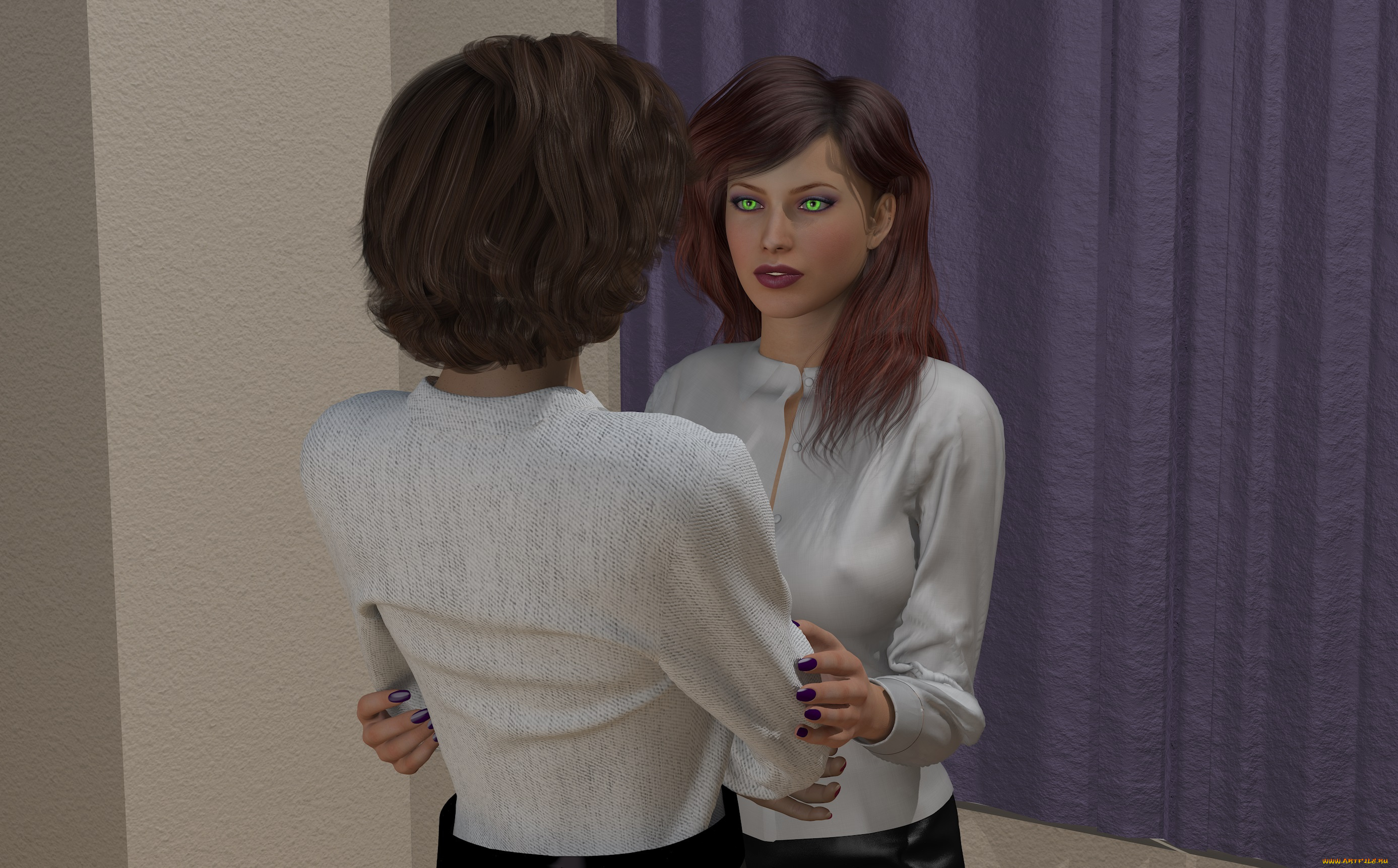 3д, графика, people, люди, девушки, штора