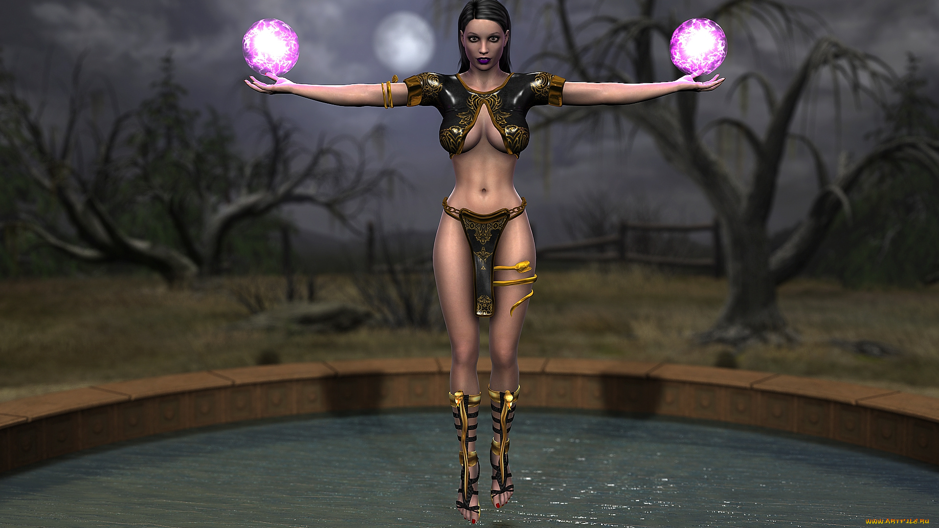 3д, графика, фантазия, , fantasy, магия, девушка, полет, взгляд, бассейн