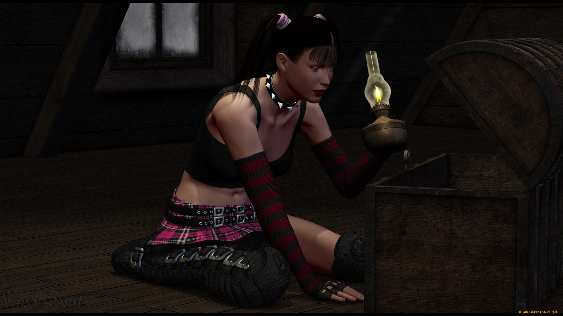 3д, графика, люди, , people, лампа, сундук, взгляд, девушка