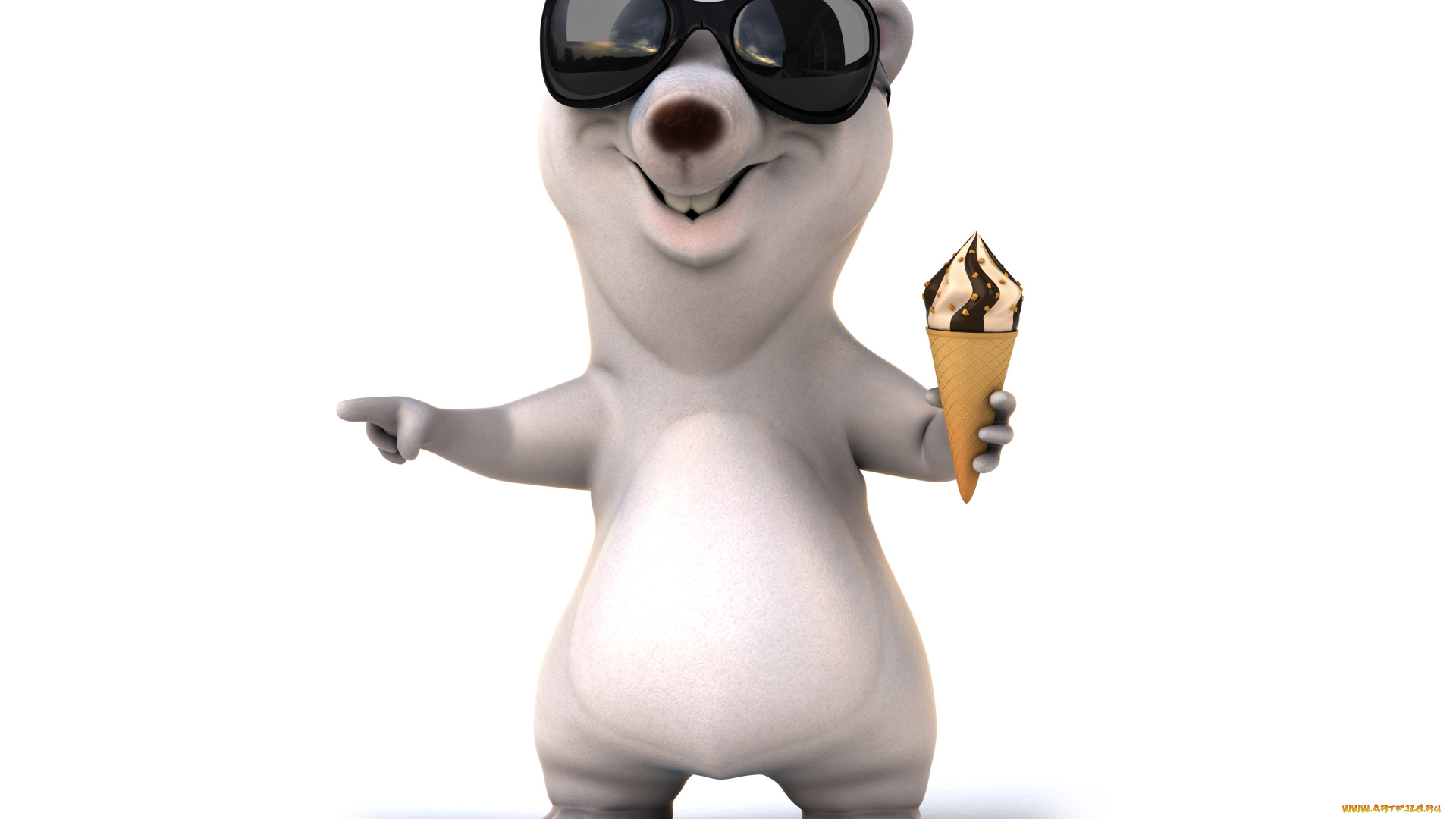 3д, графика, юмор, , humor, funny, медведь, white, bear, ice, cream, character