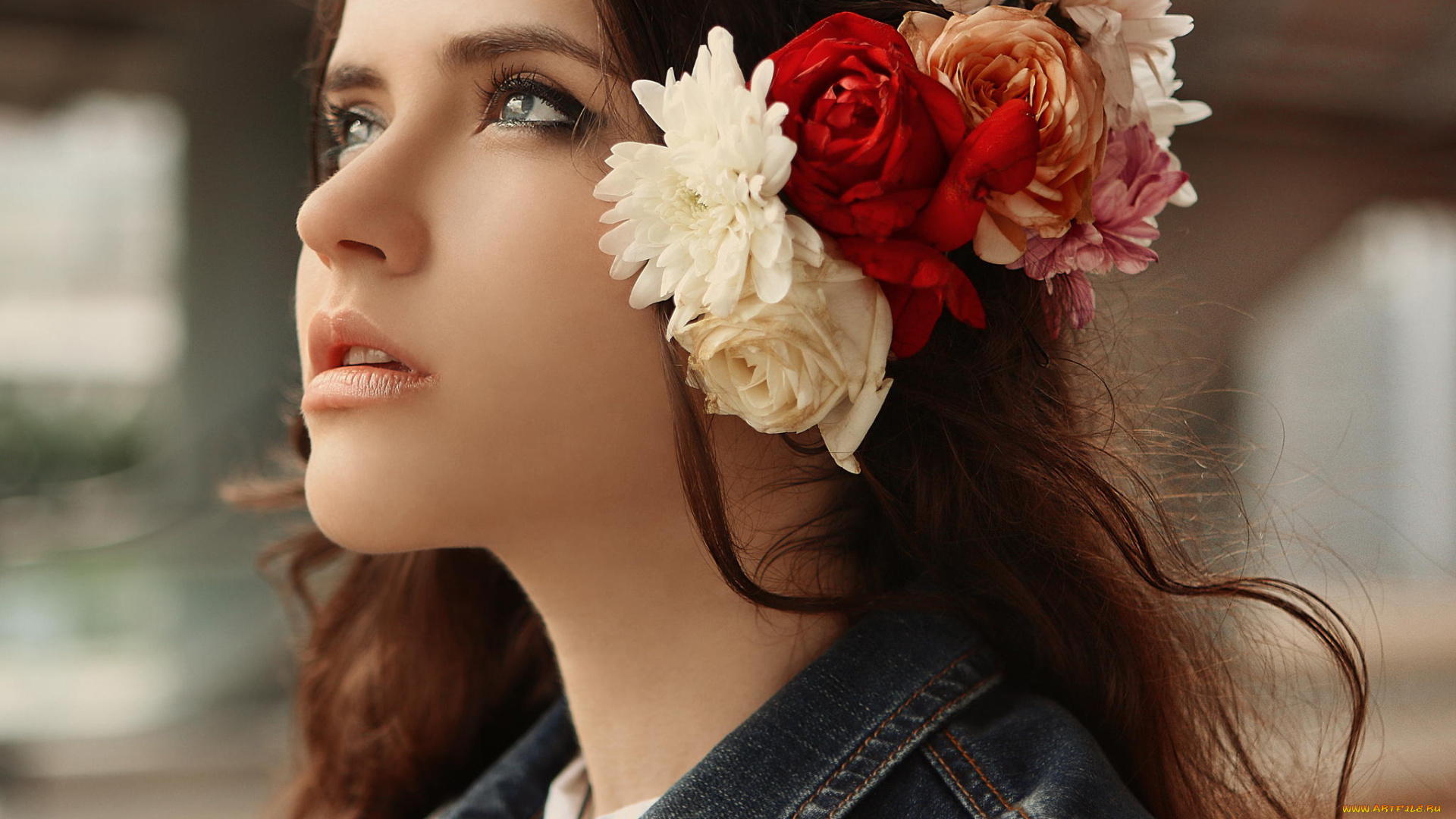 девушки, -unsort, , лица, , портреты, взгляд, красота, лицо, девушка, цветы