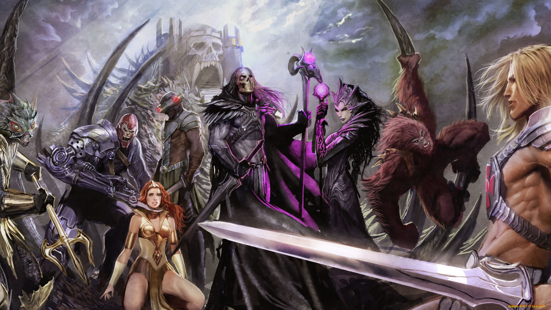 фэнтези, существа, фантастика, арт, воин, оружие, меч, щит, мышцы, девушка, пленница