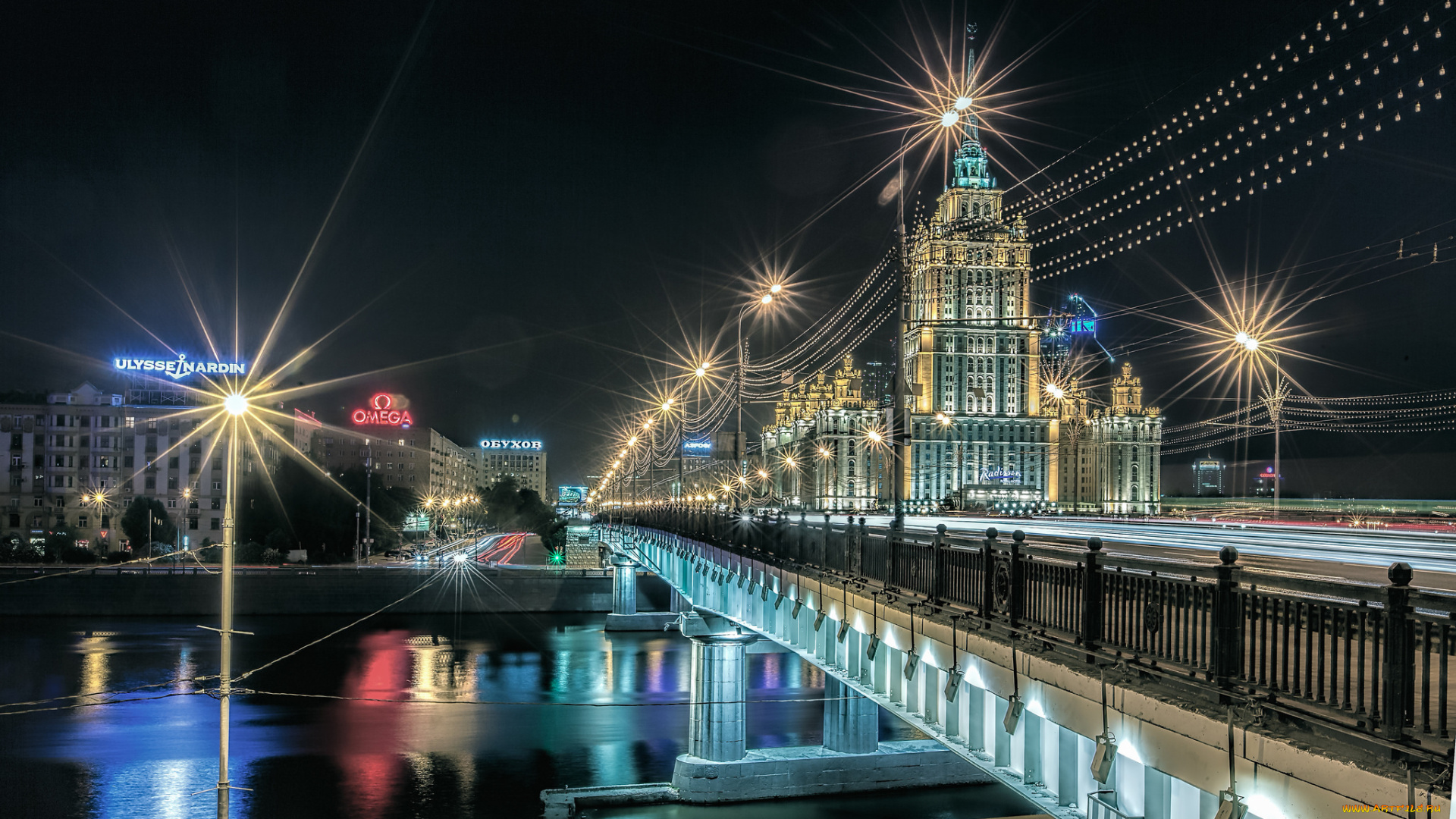 москва, города, москва, , россия, ночь, река, набережная