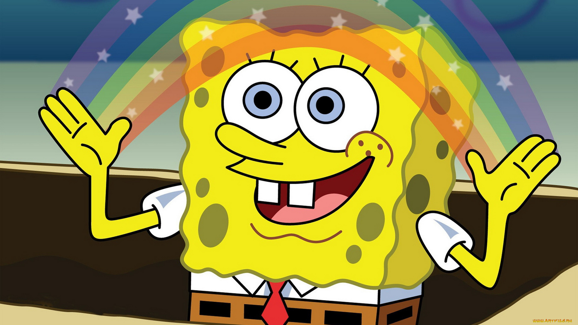 мультфильмы, spongebob, squarepants, глаза, боб, губка, улыбка, фон