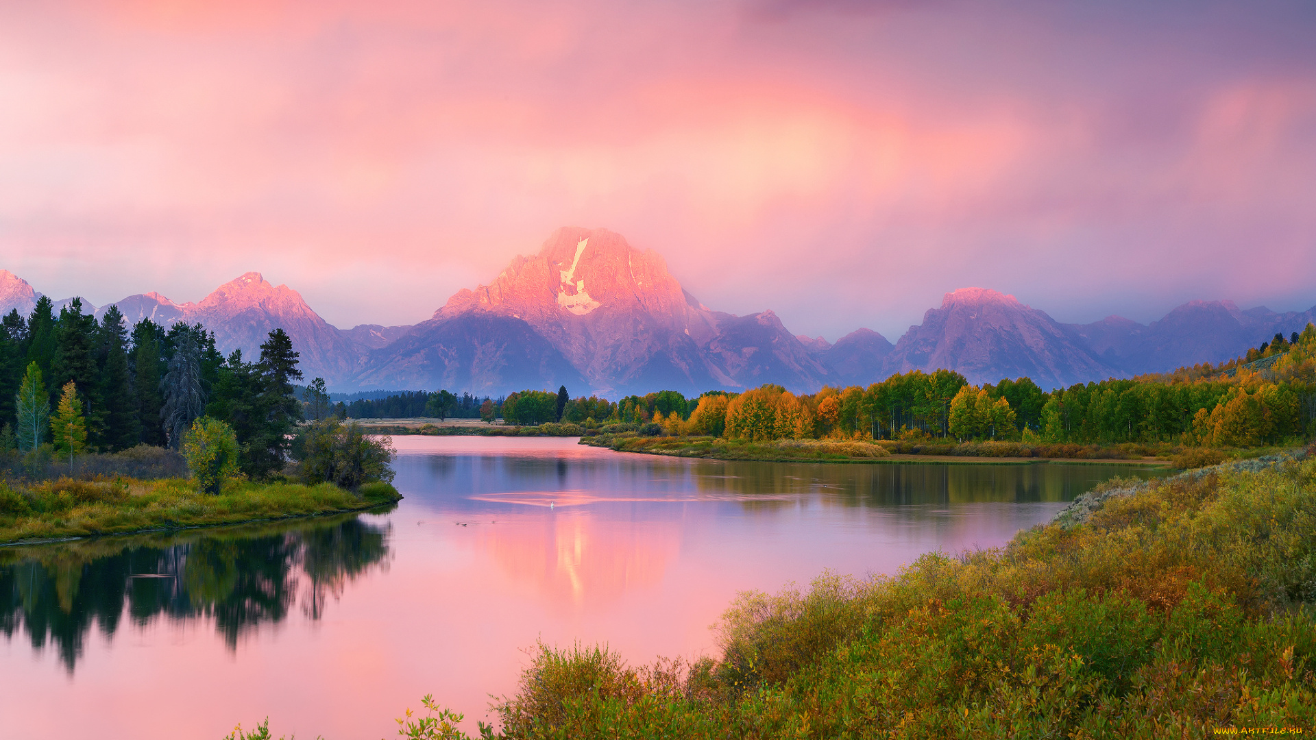 природа, реки, озера, горы, река, лес, сентябрь, утро, oxbow, bend, гранд-титон, национальный, парк, сша, штата, вайоминг, осень