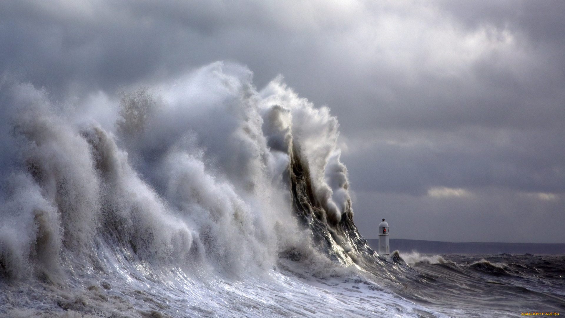 природа, стихия, брызги, волна, пена, маяк, океан