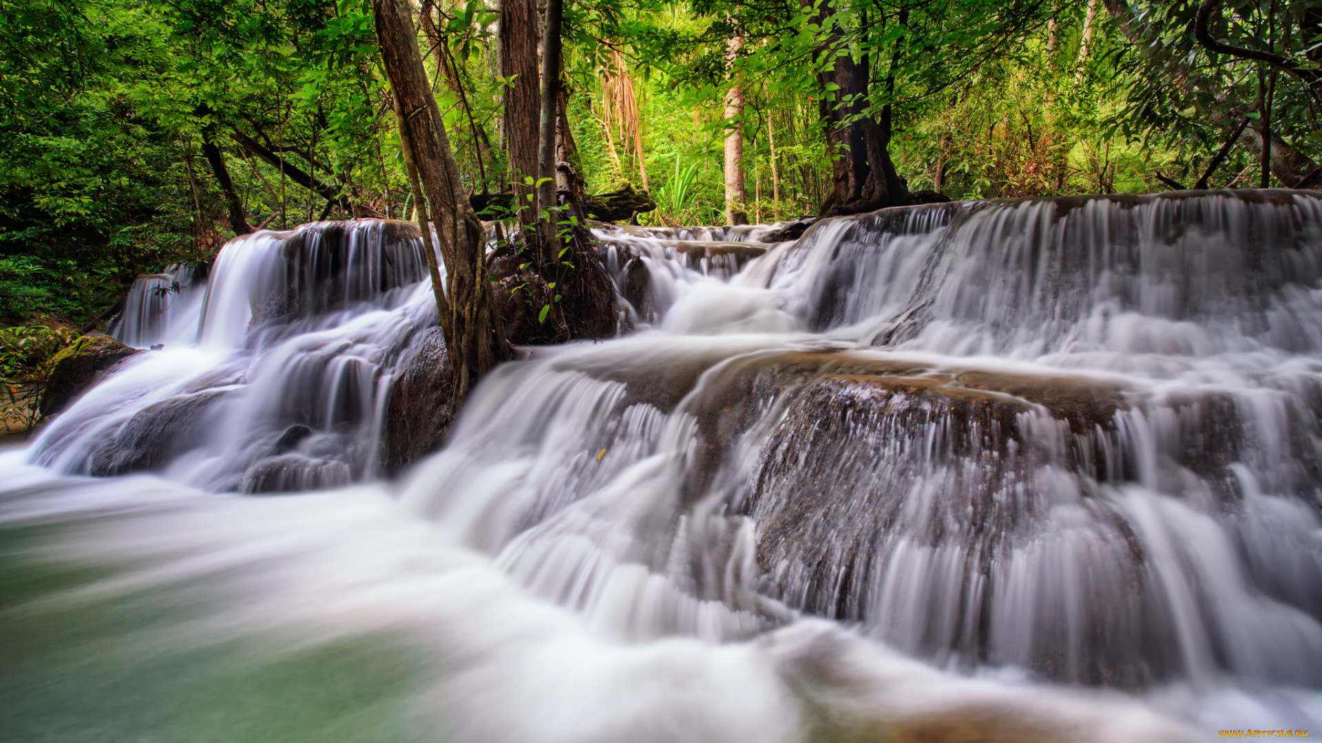 природа, водопады, лес, река, водопад