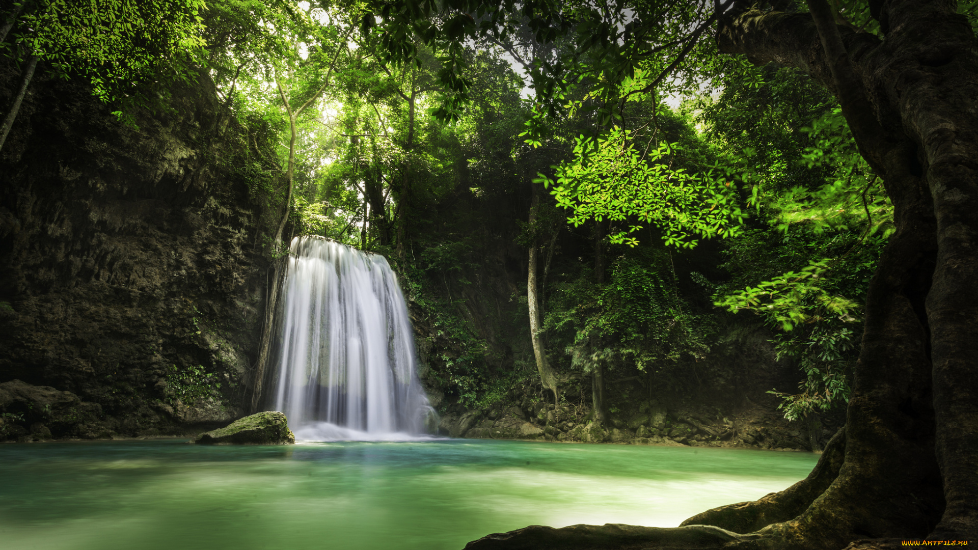 природа, водопады, лес, река, водопад
