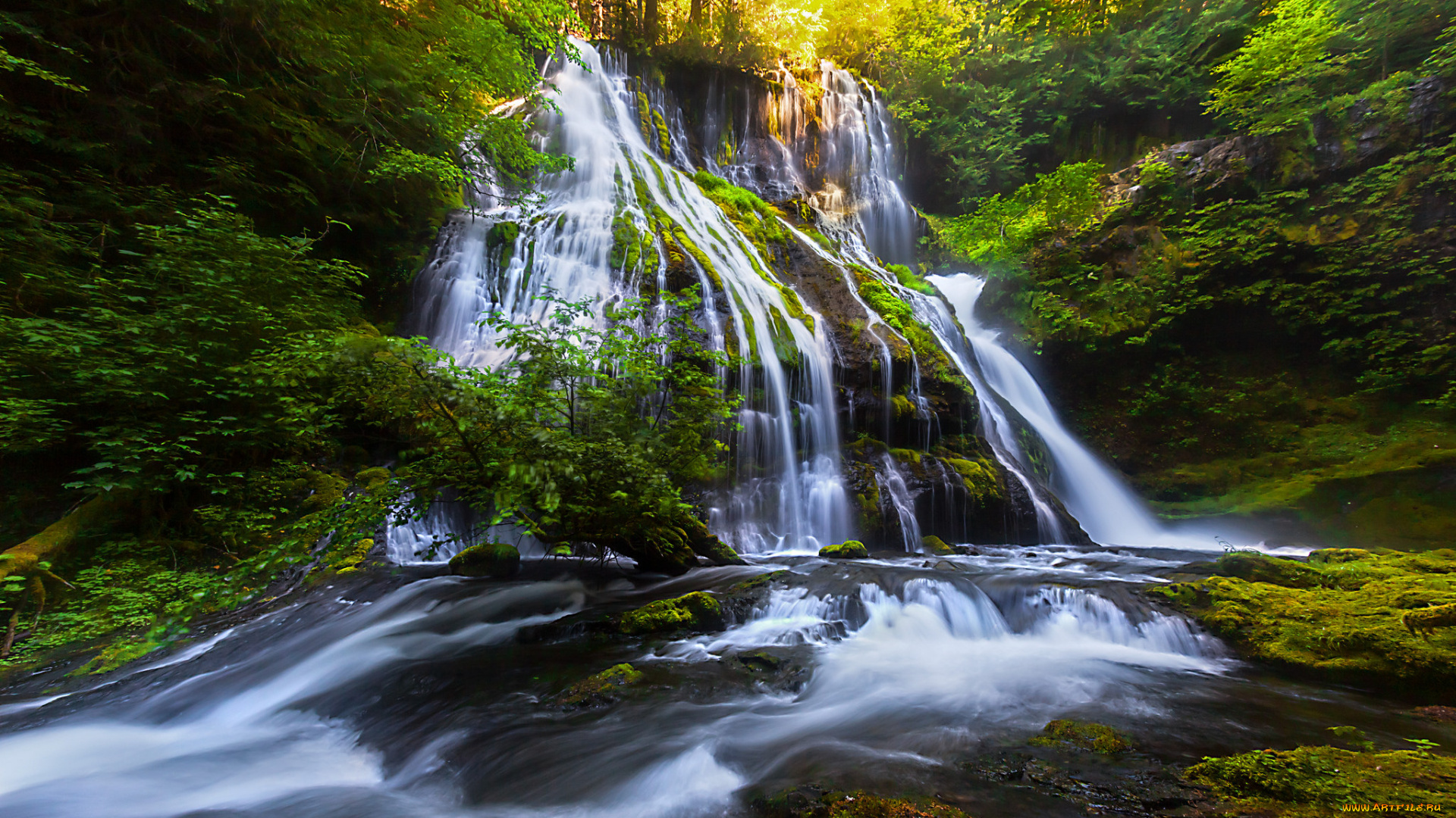 природа, водопады, лес, река, водопад