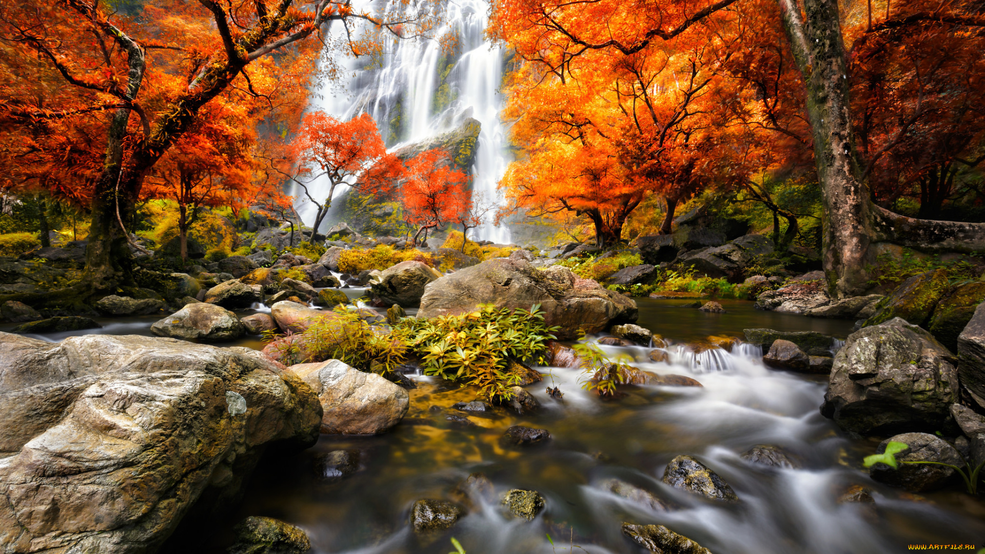 природа, водопады, пейзаж, лес, водопад, вода, деревья, осен, nature, river, landscape, forest, trees, autumn, scenery, view, waterfall, water