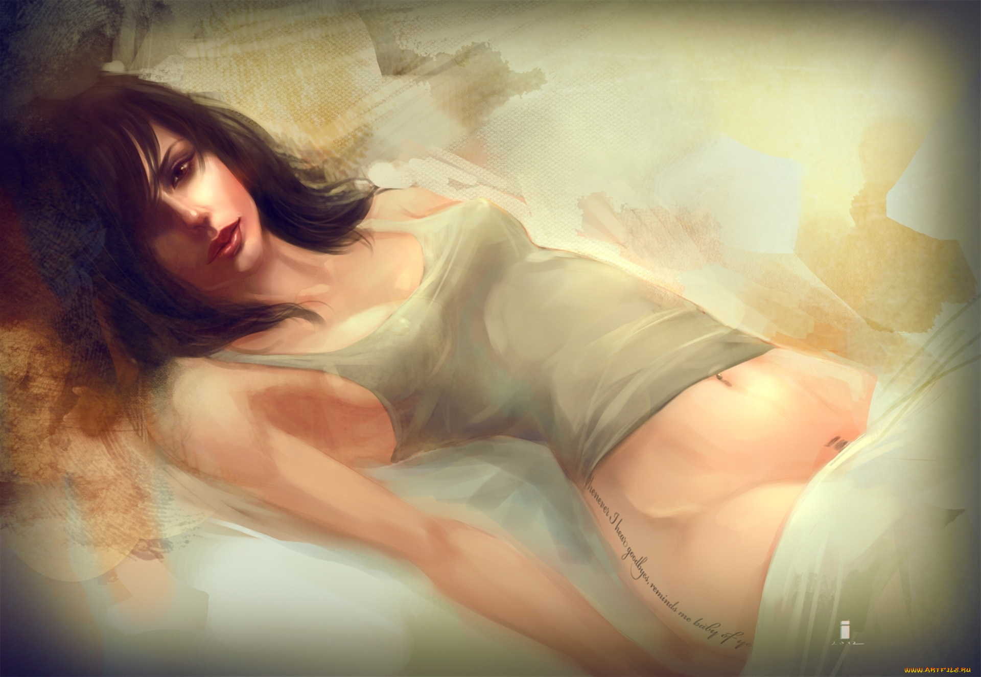 рисованное, люди, тату, тело, поза, девушка