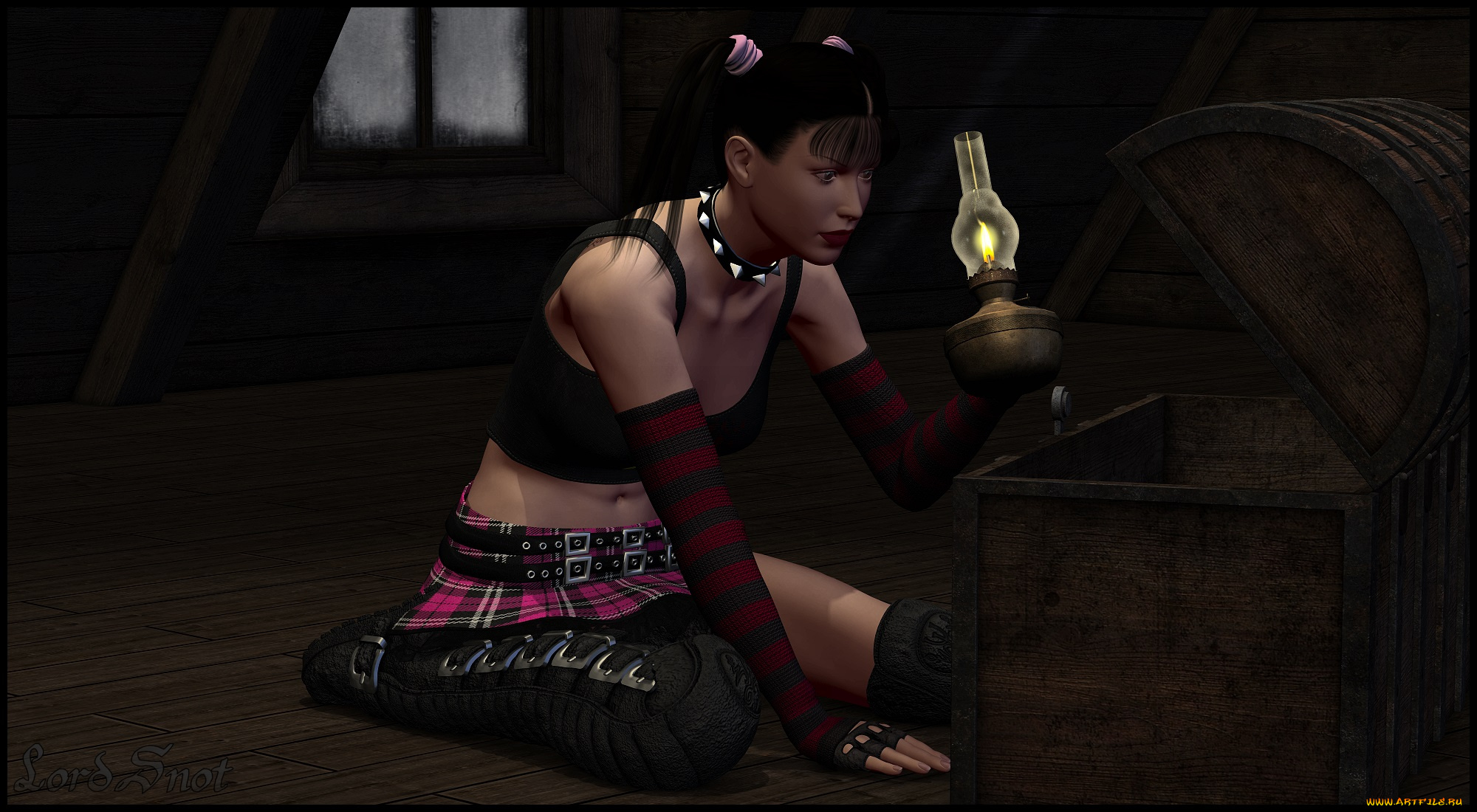 3д, графика, люди, , people, лампа, сундук, взгляд, девушка