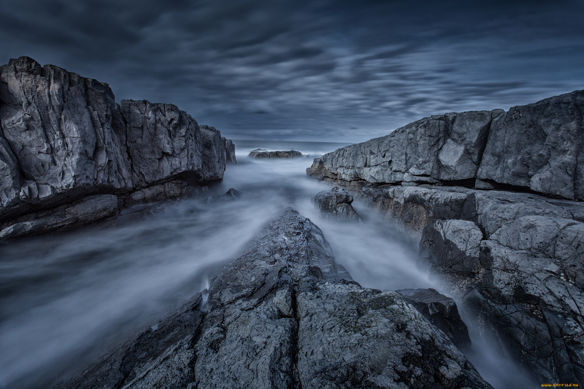 природа, побережье, берег, камни, вода, тучи, небо