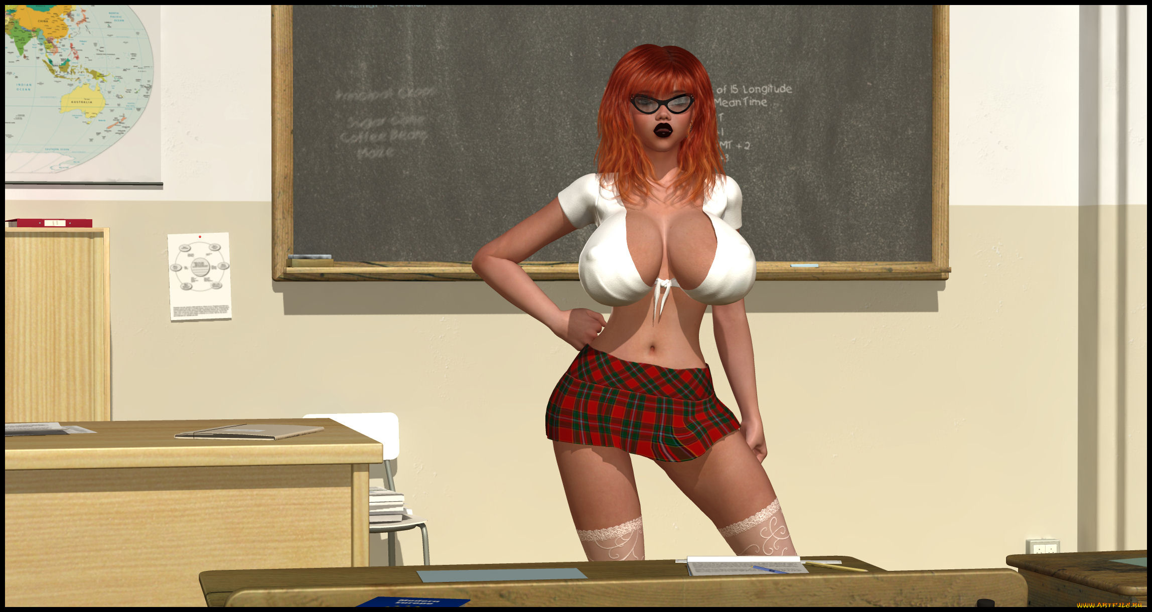 3д, графика, люди, , people, доска, взгляд, класс, очки, девушка, карта