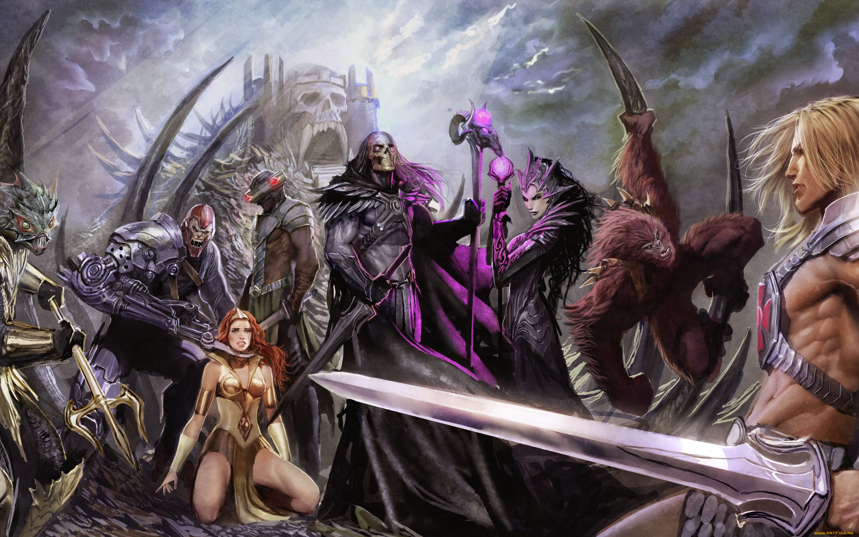 фэнтези, существа, фантастика, арт, воин, оружие, меч, щит, мышцы, девушка, пленница