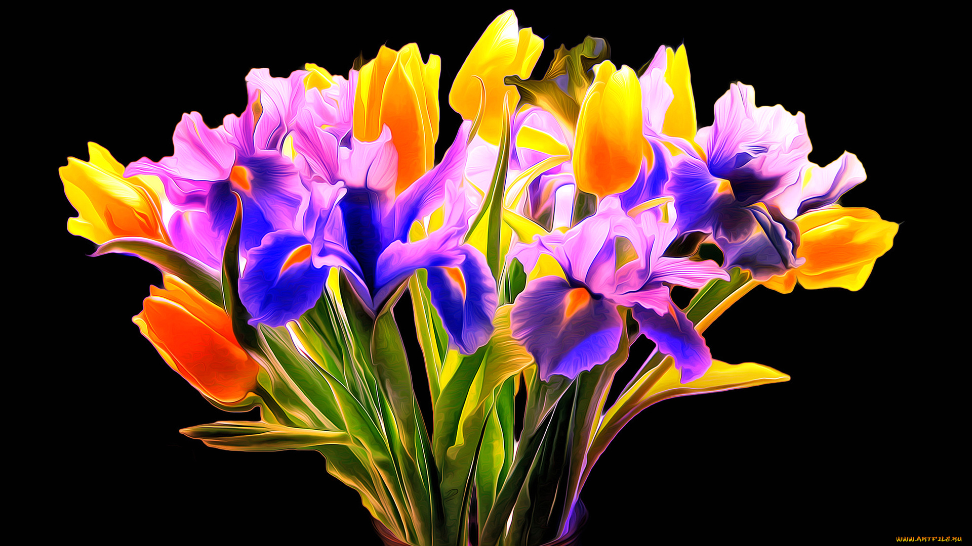 разное, компьютерный, дизайн, краски, рендеринг, линии, лепестки, ирис, букет, тюльпан