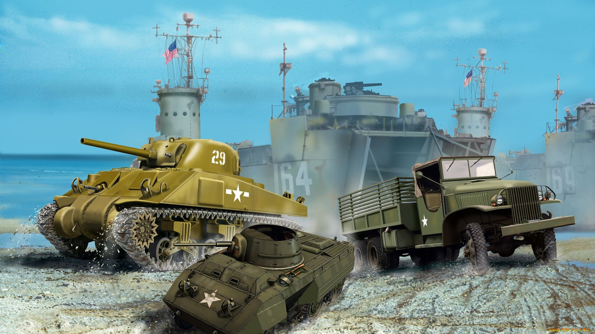 рисованное, армия, танки, автомобиль, корабль