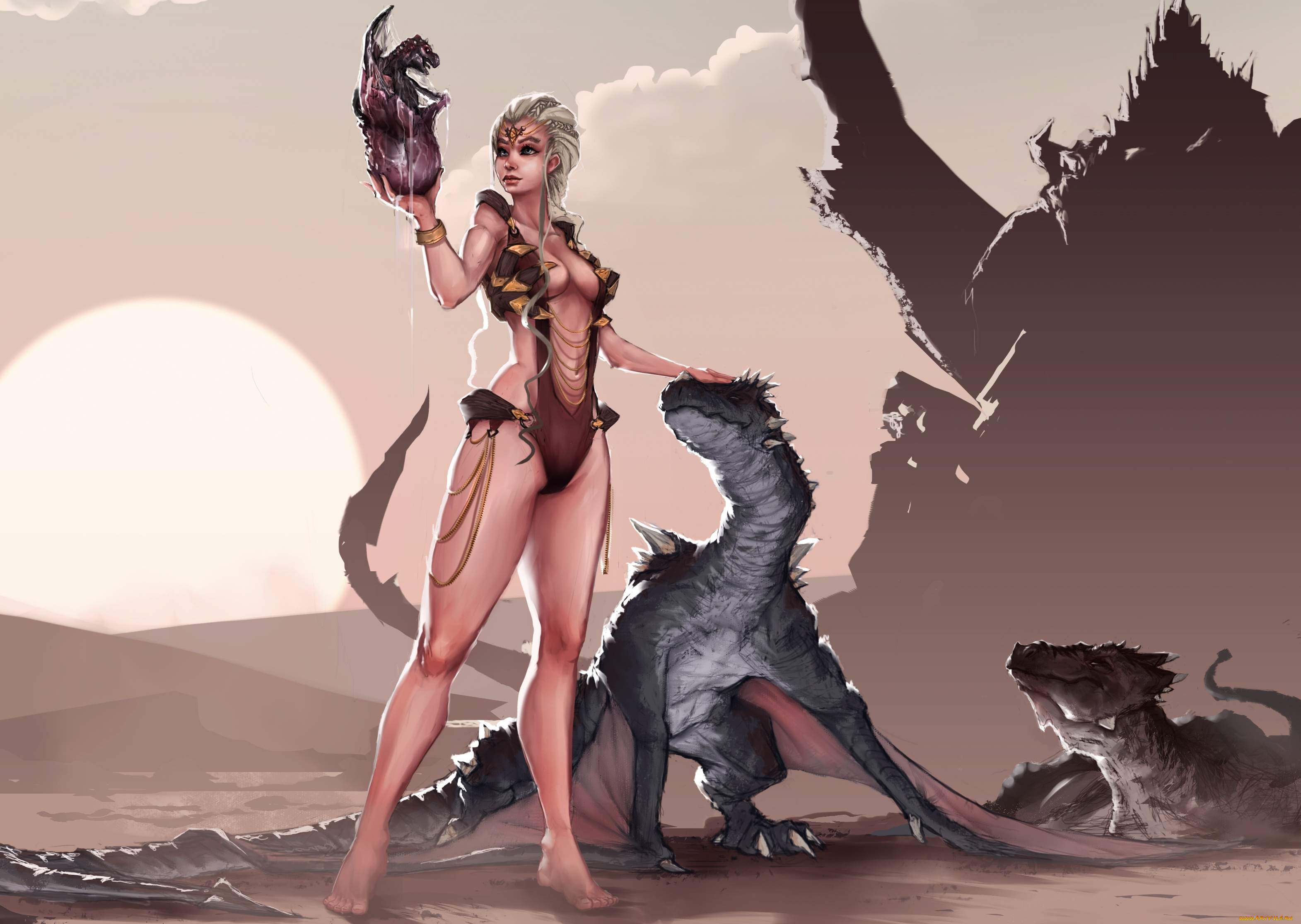 фэнтези, красавицы, и, чудовища, рисунок, арт, by, coffeeater, рождение, birth, яйцо, egg, пустыня, desert, девушка, girl, fantasy