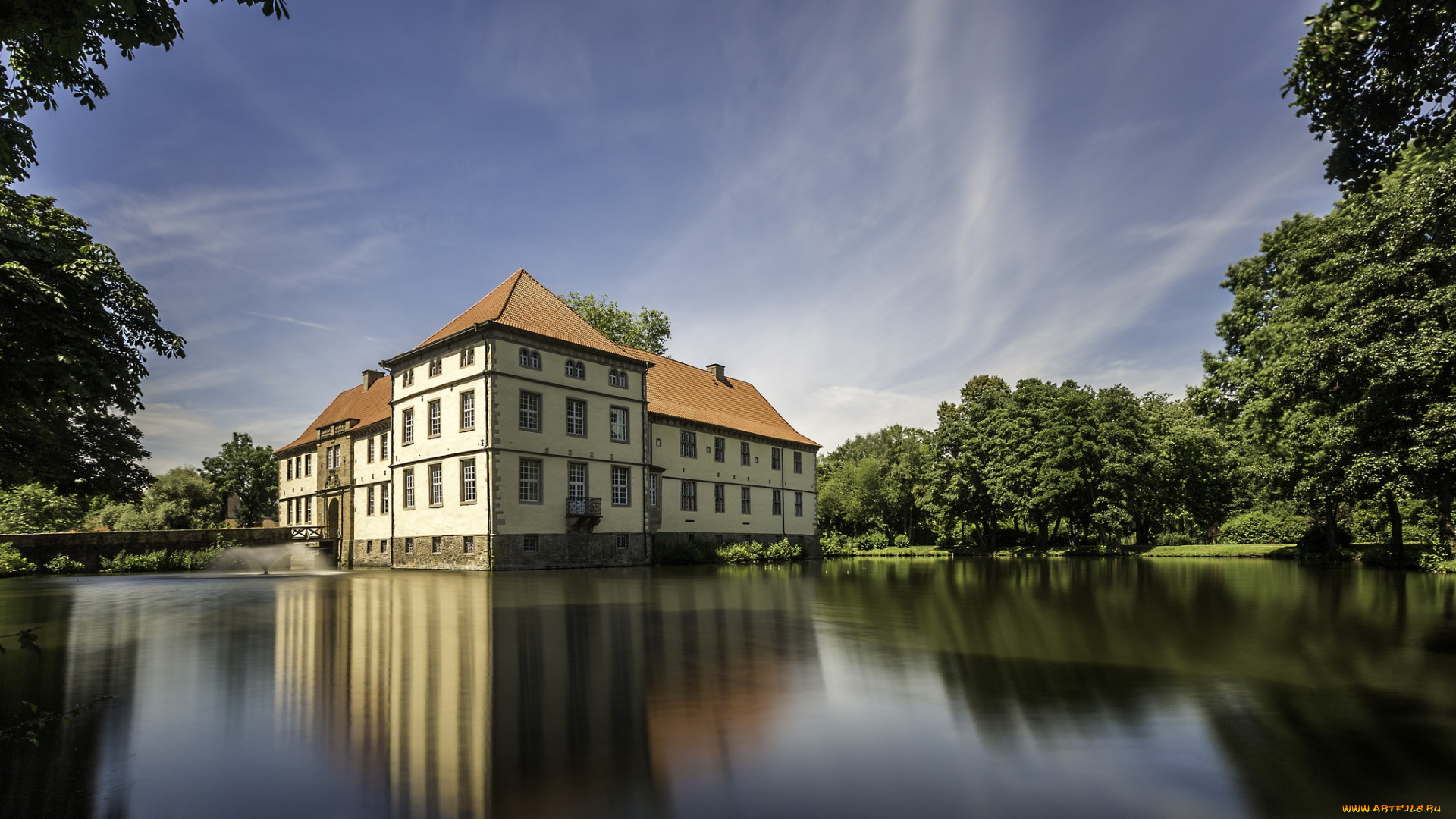 castle, str&, 252, nkede, города, замки, германии, река, лес