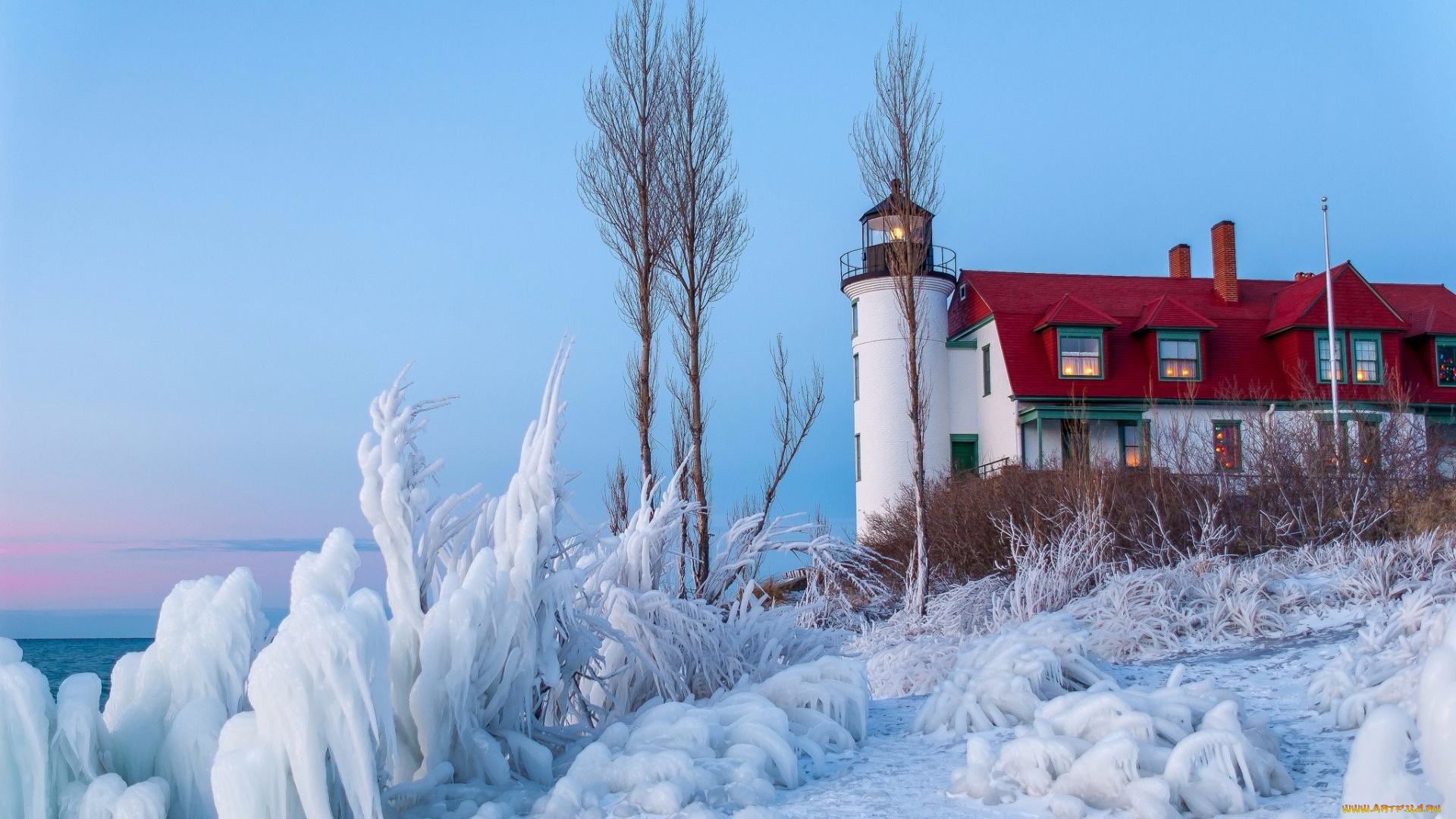 природа, маяки, зима, маяк