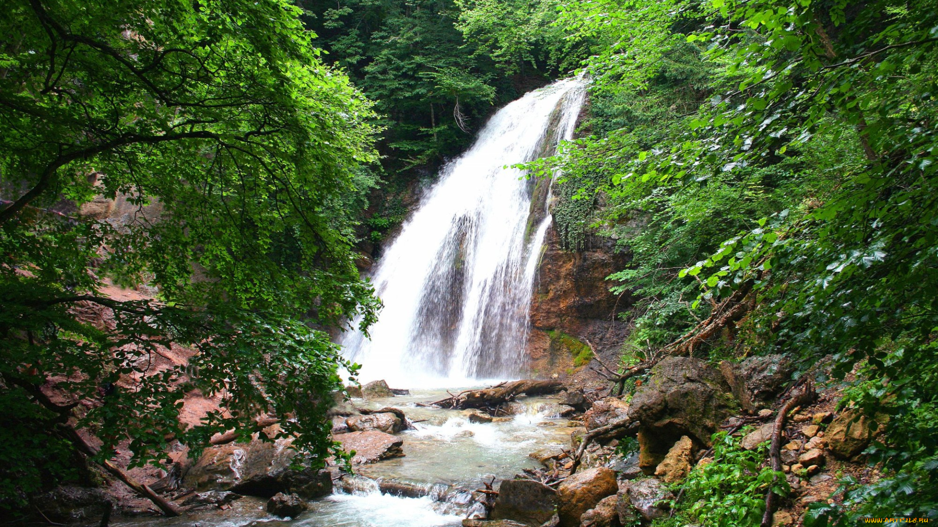 водопад, природа, водопады, крым, лес, речка
