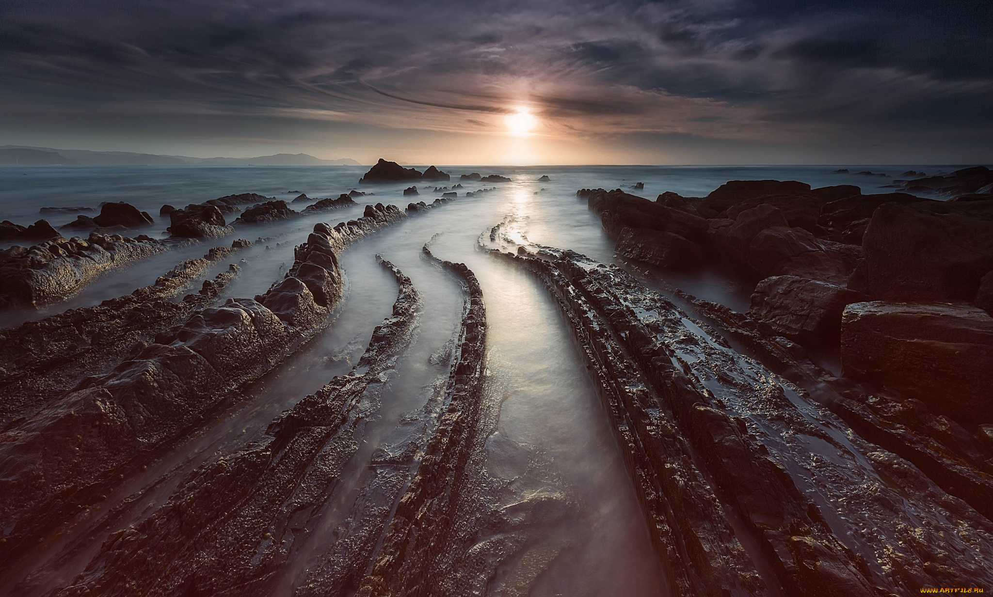 природа, побережье, закат