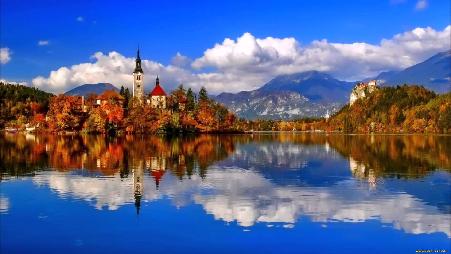 города, блед, , словения, озеро, отражение, горы