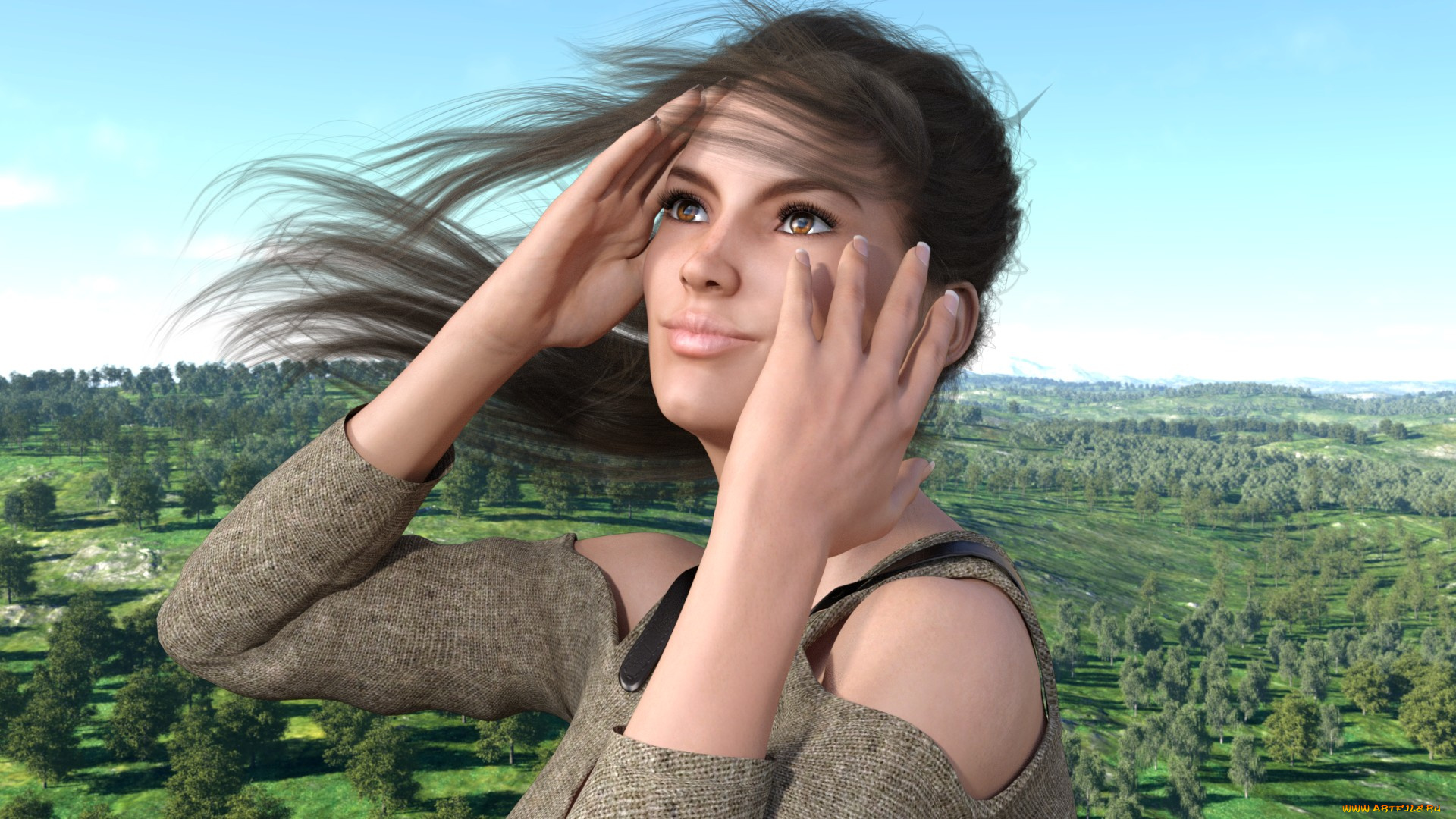 3д, графика, портрет, , portraits, фон, взгляд, девушка