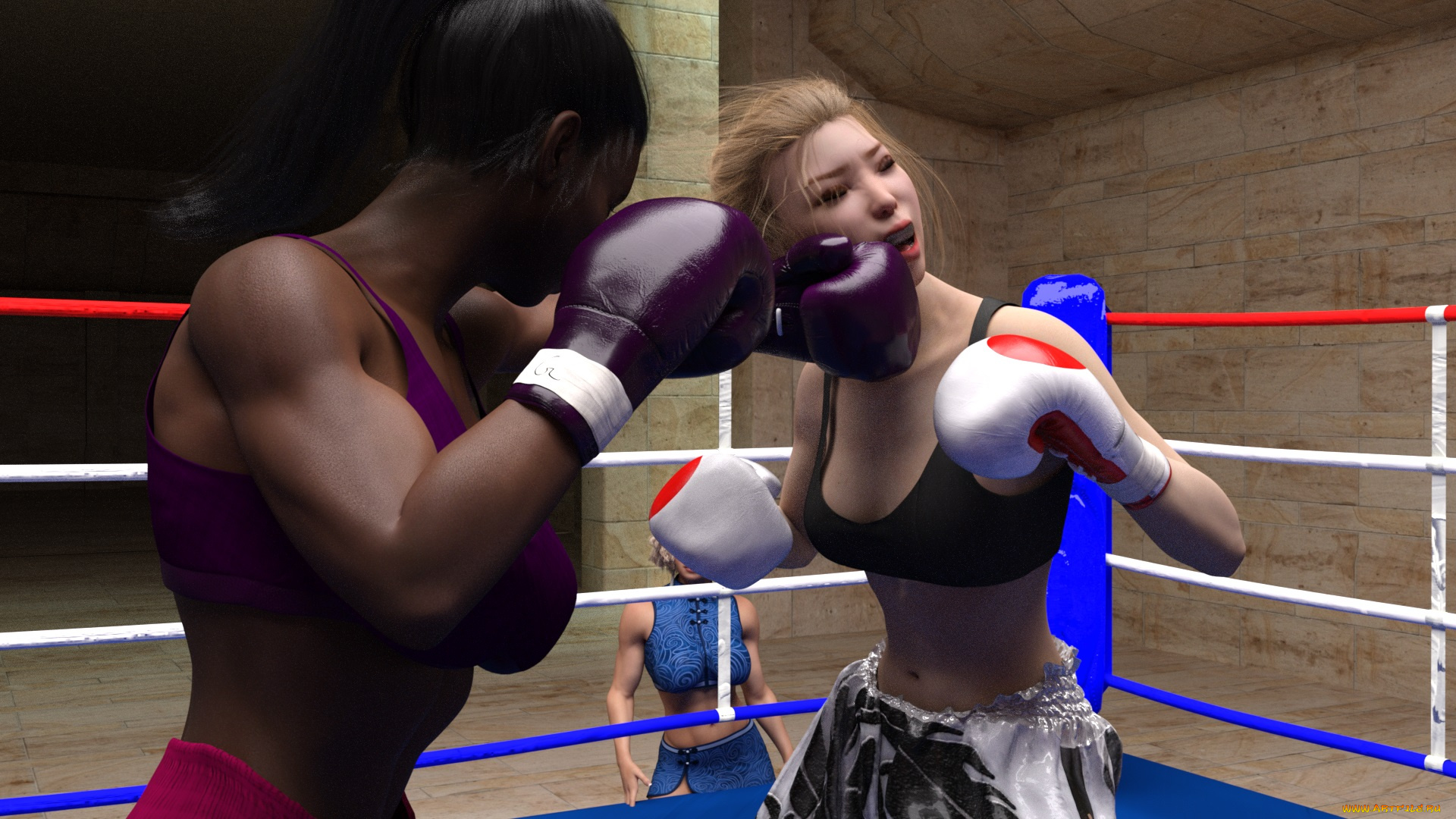 3д, графика, спорт, , sport, ринг, фон, взгляд, девушки, бокс