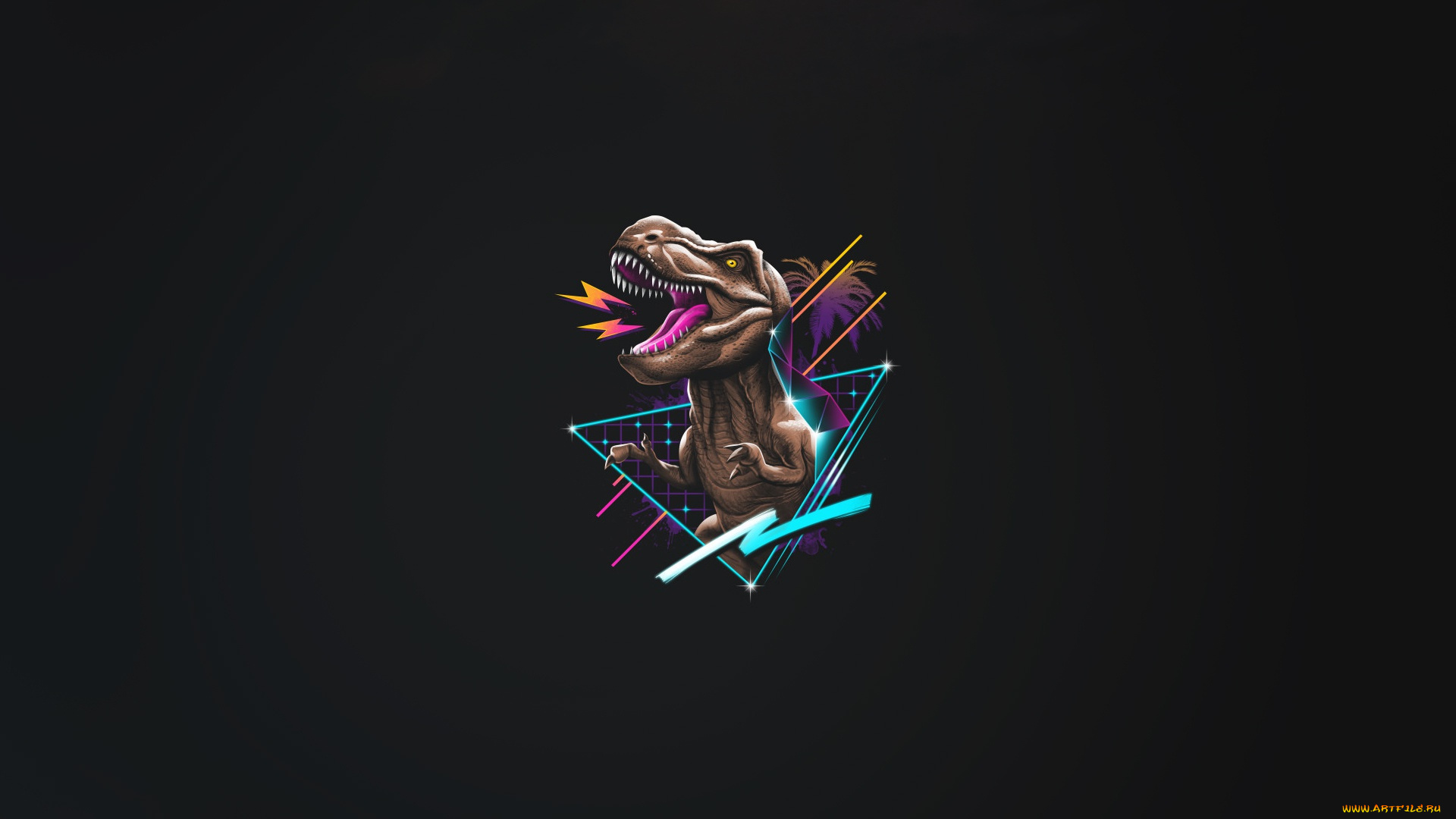 рисованное, минимализм, by, vincenttrinidad, retrowave, synth, 80's, rex, t-rex, neon, арт, динозавр, фон, outrun, ретровейв, синтвейв, futuresynth, new, retro, wave, synthwave