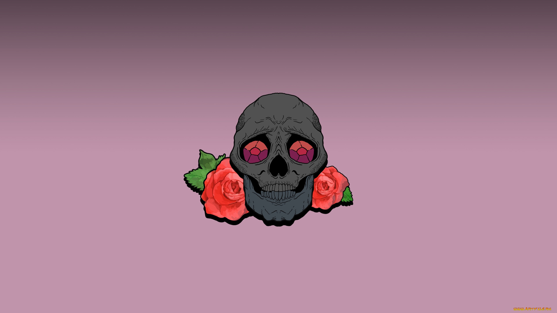 рисованное, минимализм, череп, фон, розы