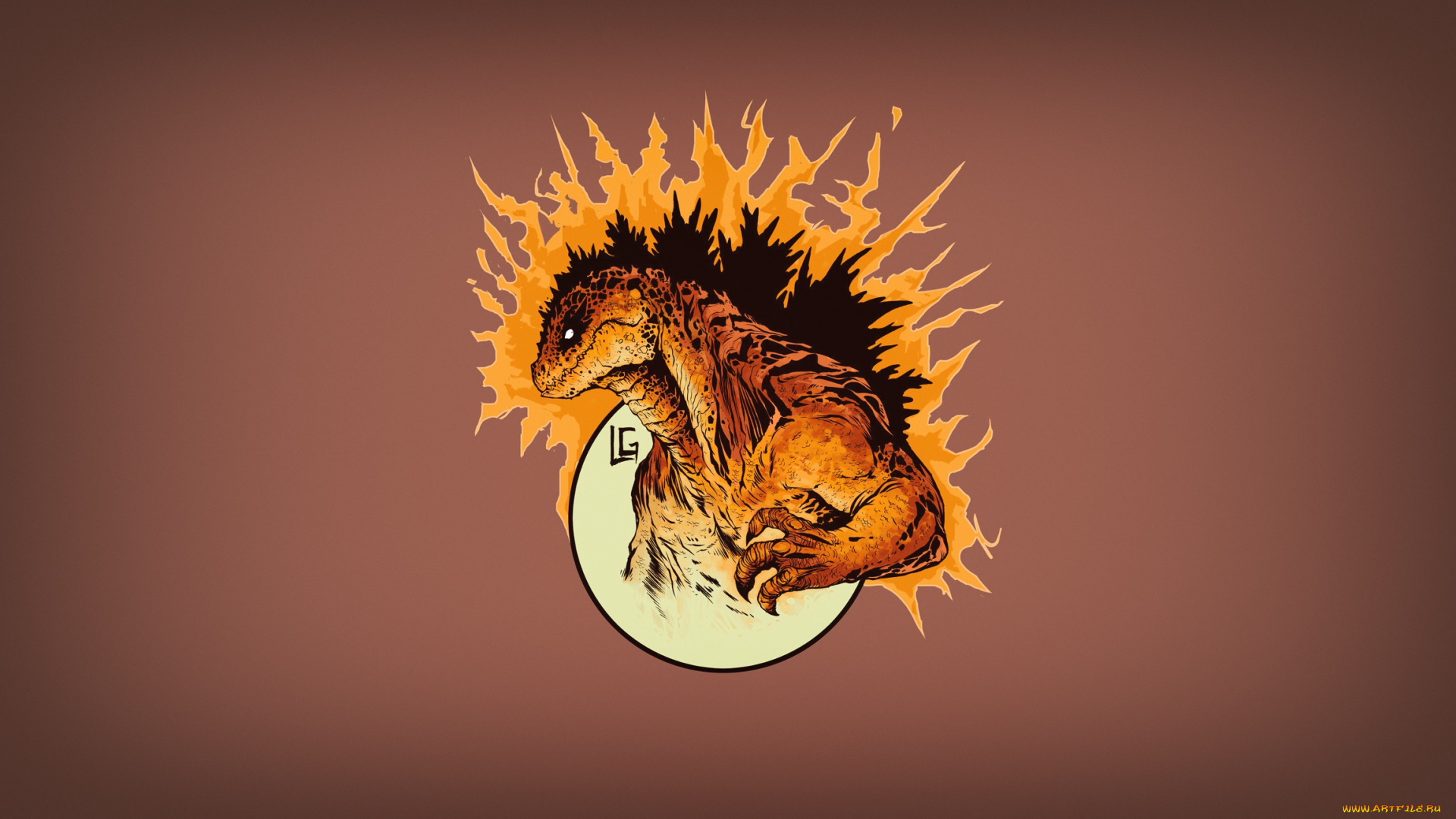 рисованное, минимализм, фон, монстр, годзилла