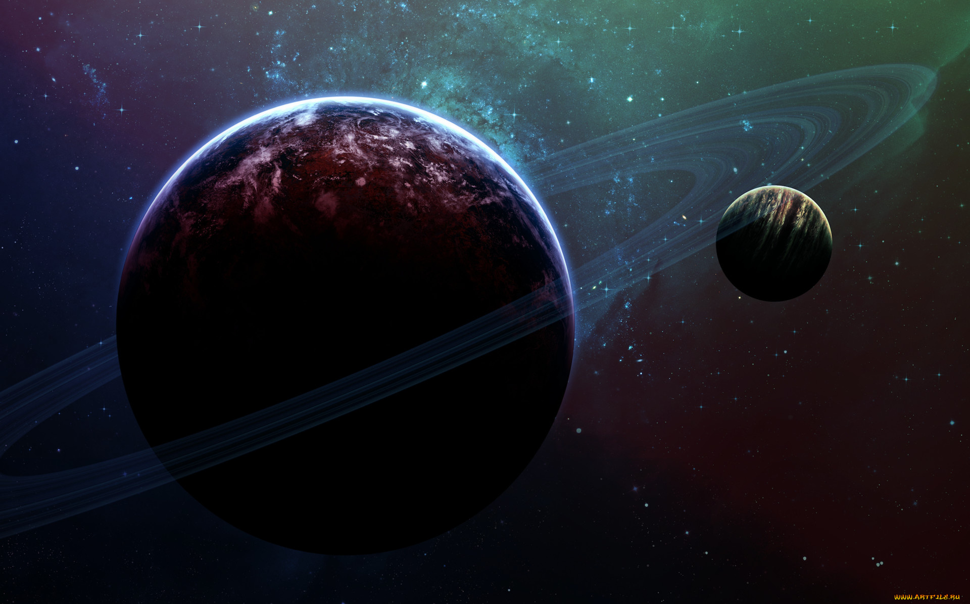 космос, арт, планеты, вселенная, галактики, звезды