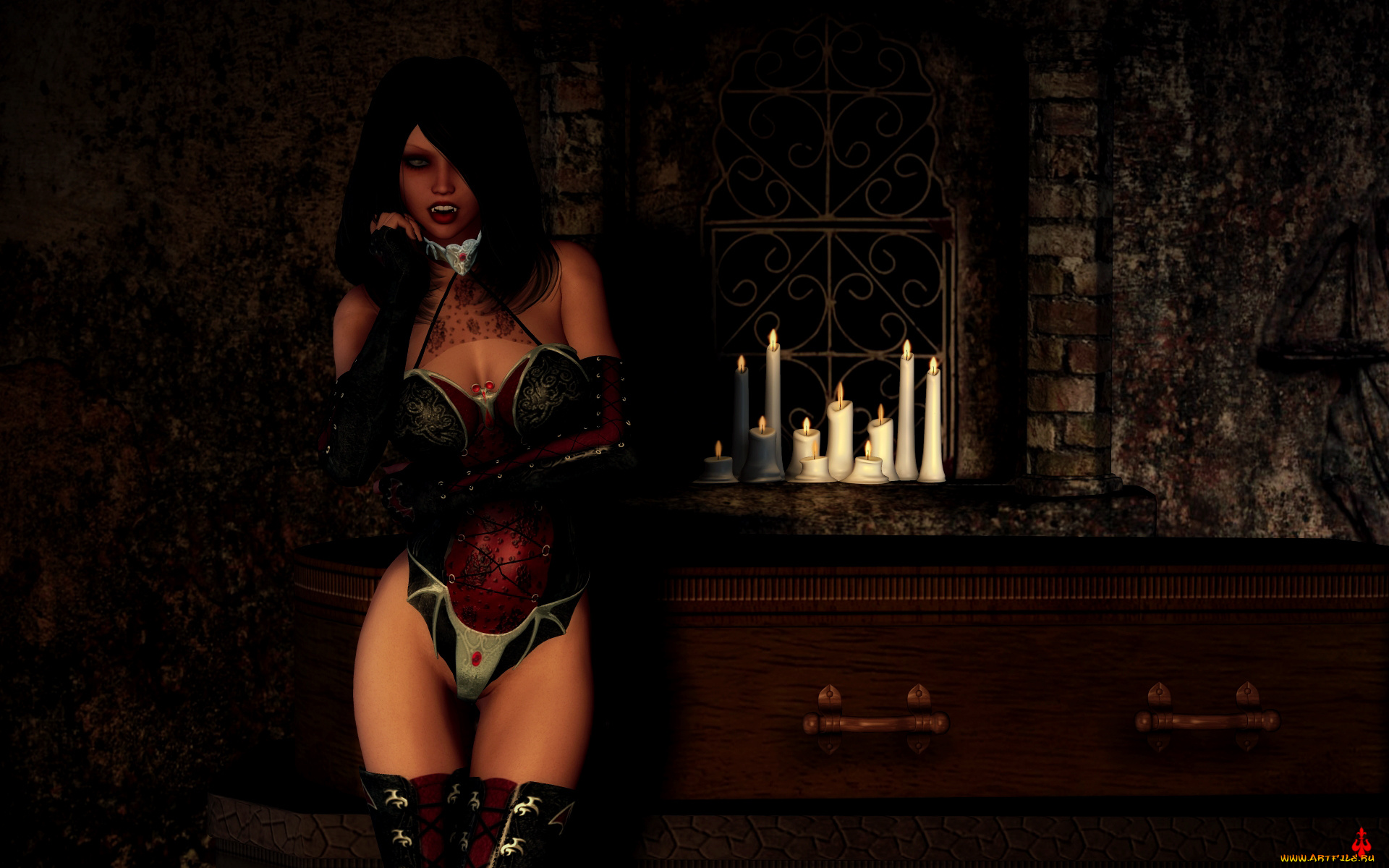 3д, графика, существа, , creatures, девушка, взгляд, фон, вампир