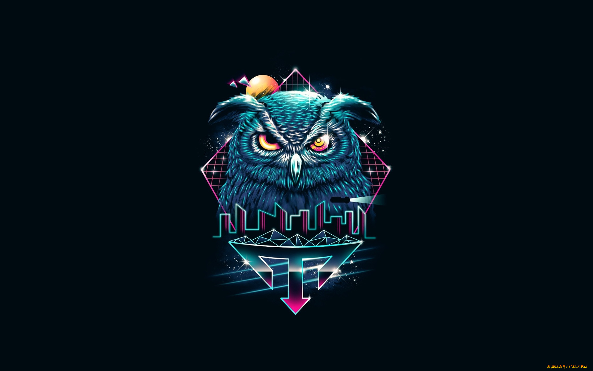 рисованное, минимализм, сова, птица, фон