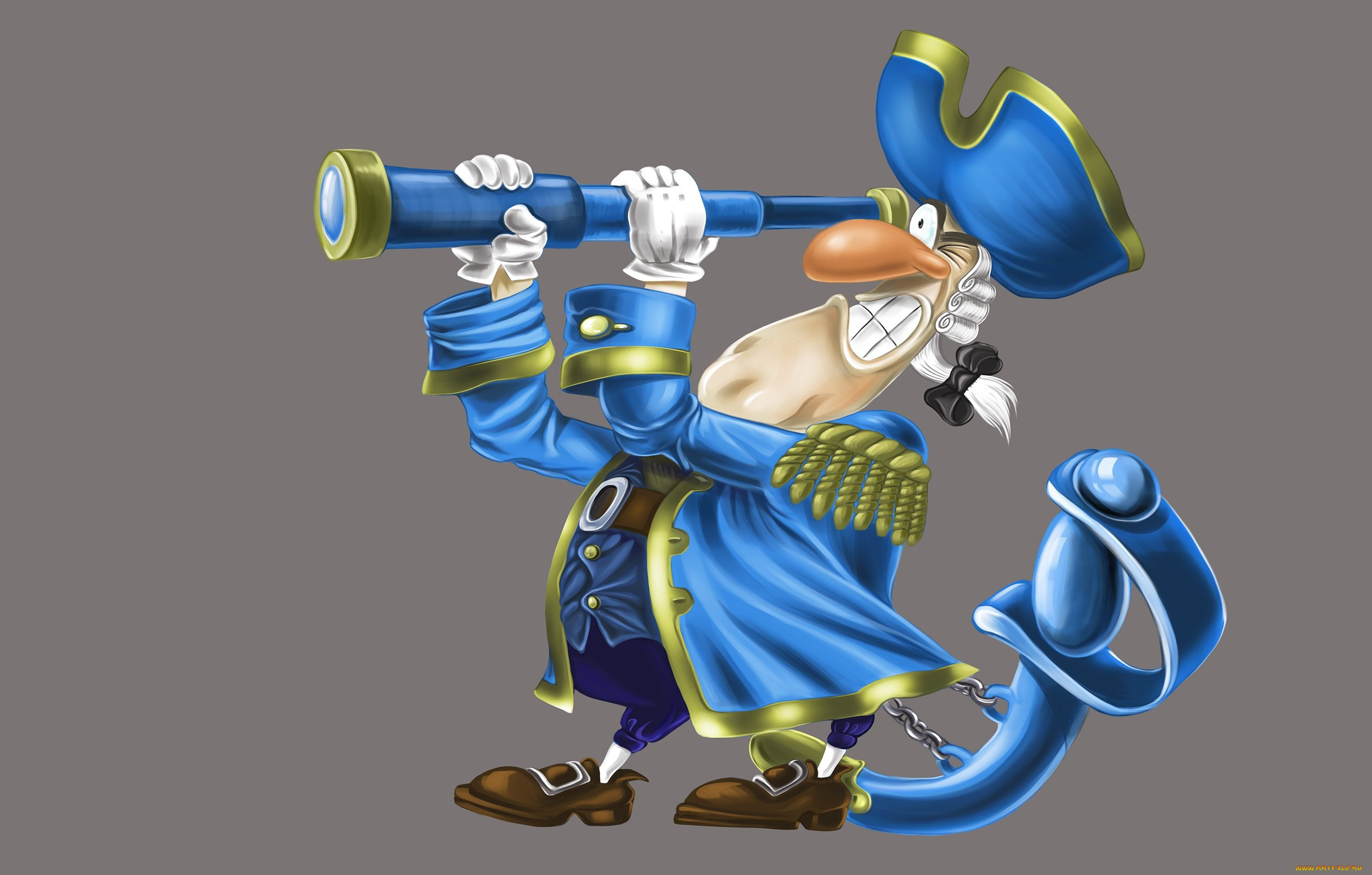 векторная, графика, мультфильмы, , cartoons, барон, мюнхгаузен, детская, сабля, подзорная, труба, арт, вектор, рисунок, улыбка