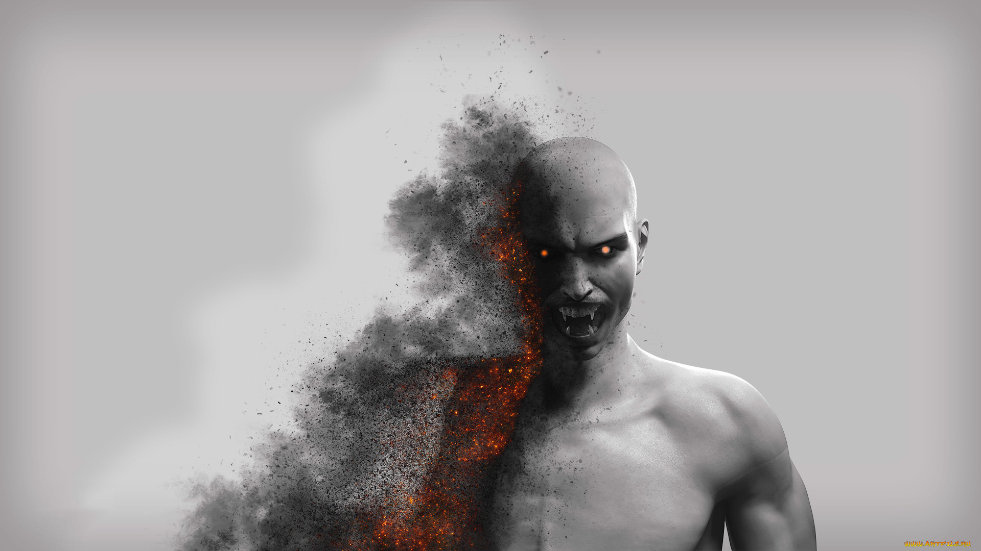 3д, графика, ужас, , horror, фон, существо, взгляд, зубы, вампир