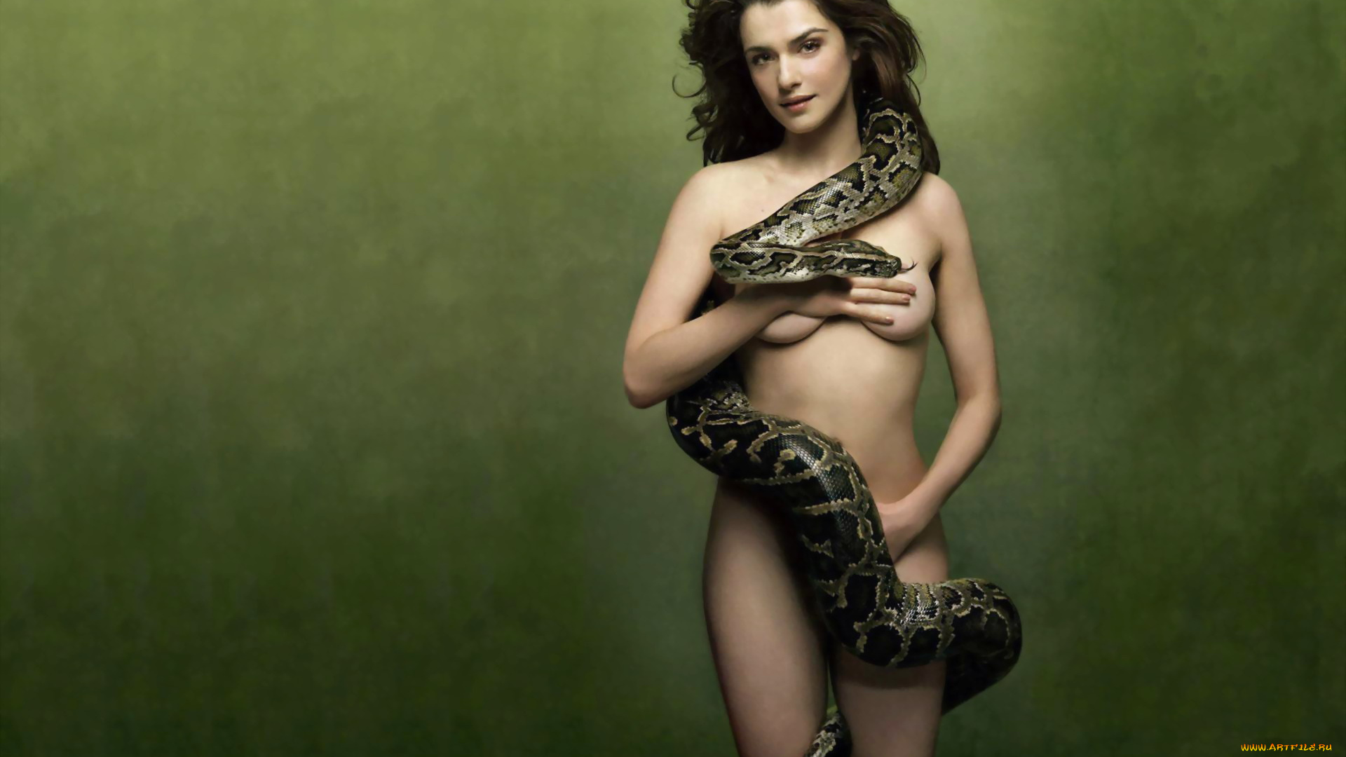 девушки, rachel, weisz, брюнетка, грудь, актриса, змея