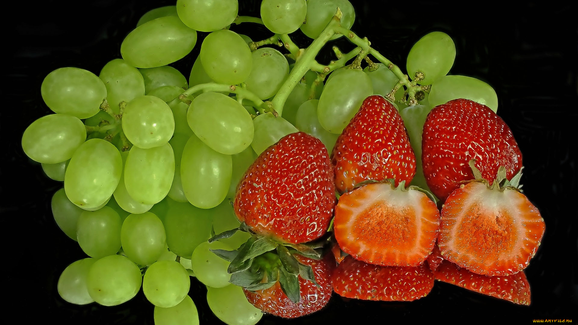 еда, фрукты, , ягоды, клубника, виноград