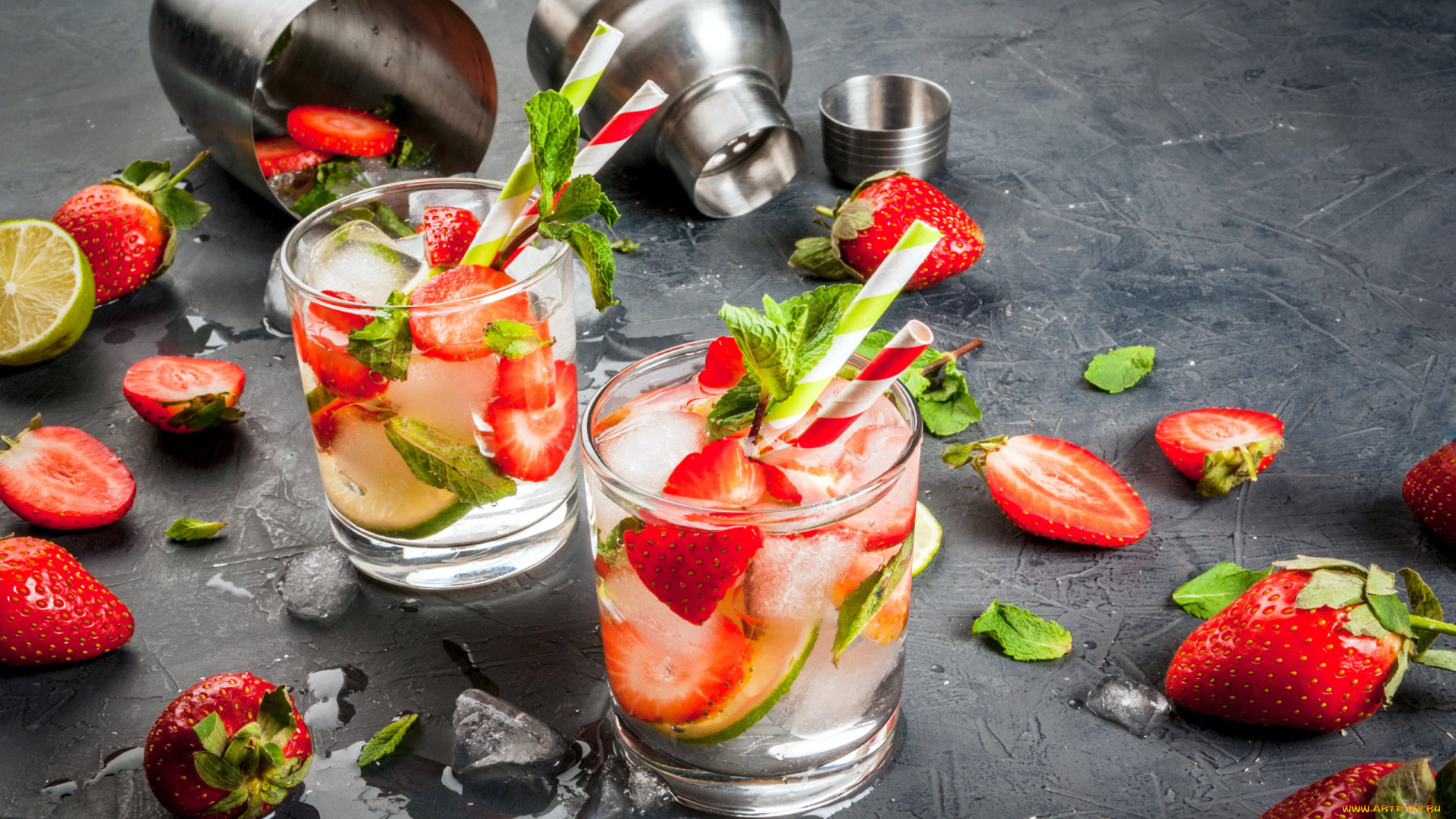 еда, напитки, лед, коктейль, клубника