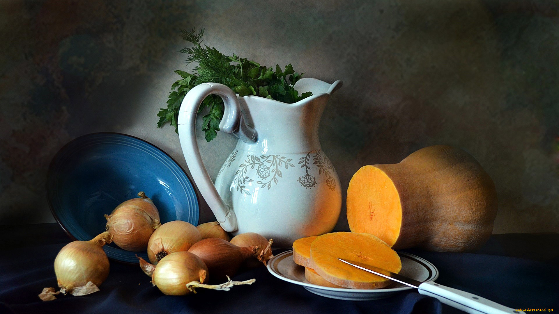 еда, овощи, петрушка, лук, тыква