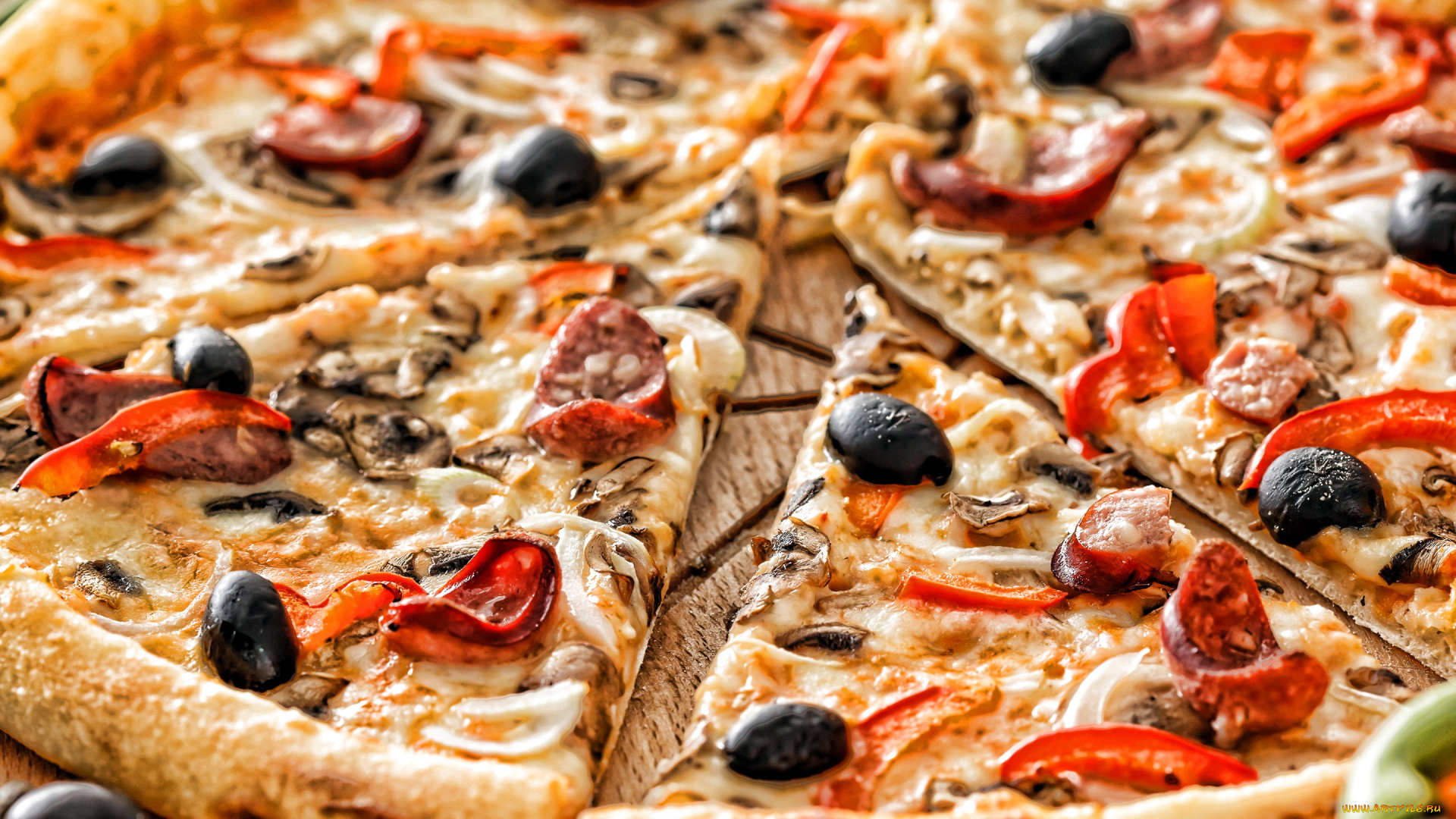 еда, пицца, маслины, колбаса